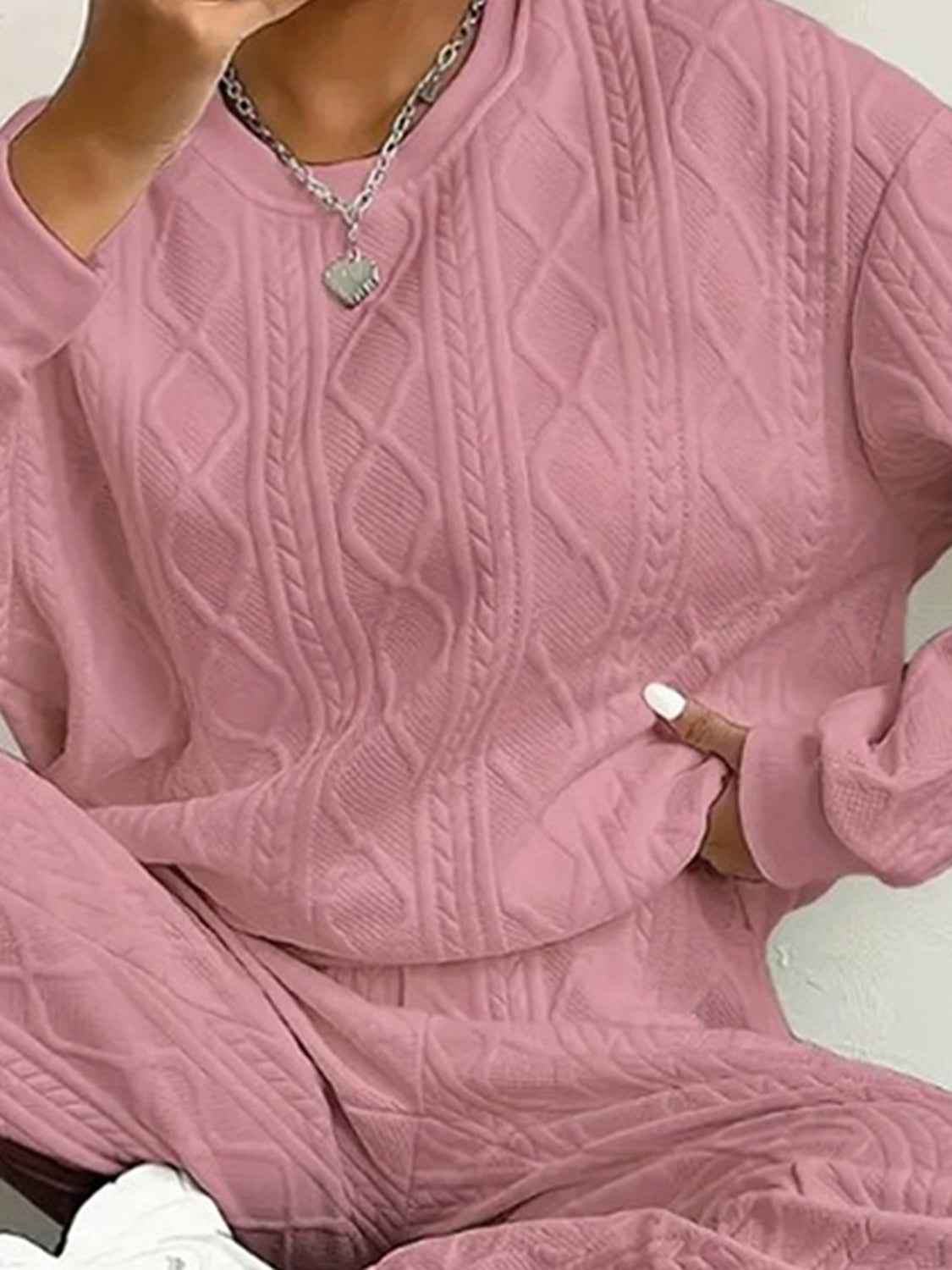 Texture Round Top and Pants Set