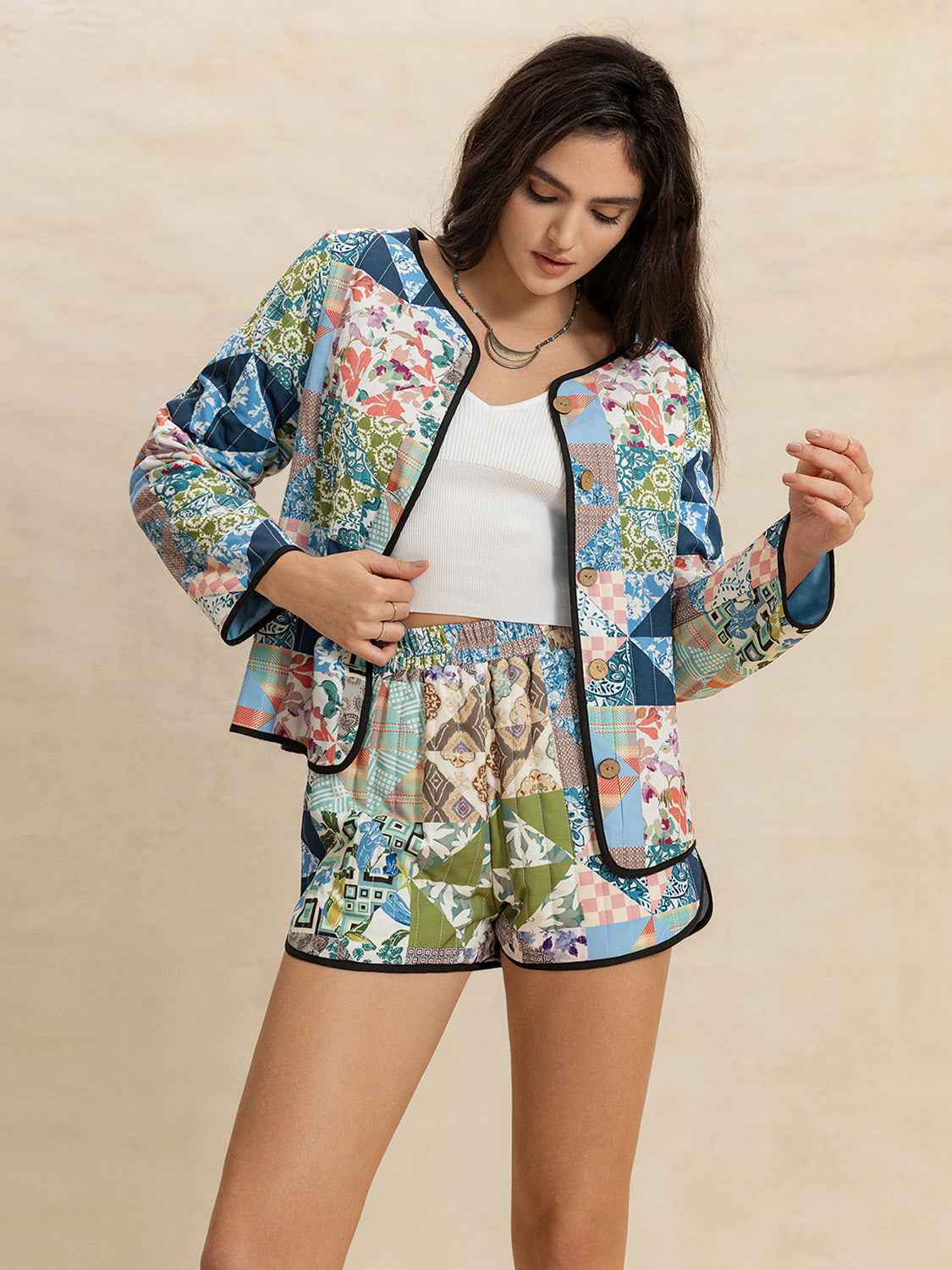 Printed Outerwear Shorts Set