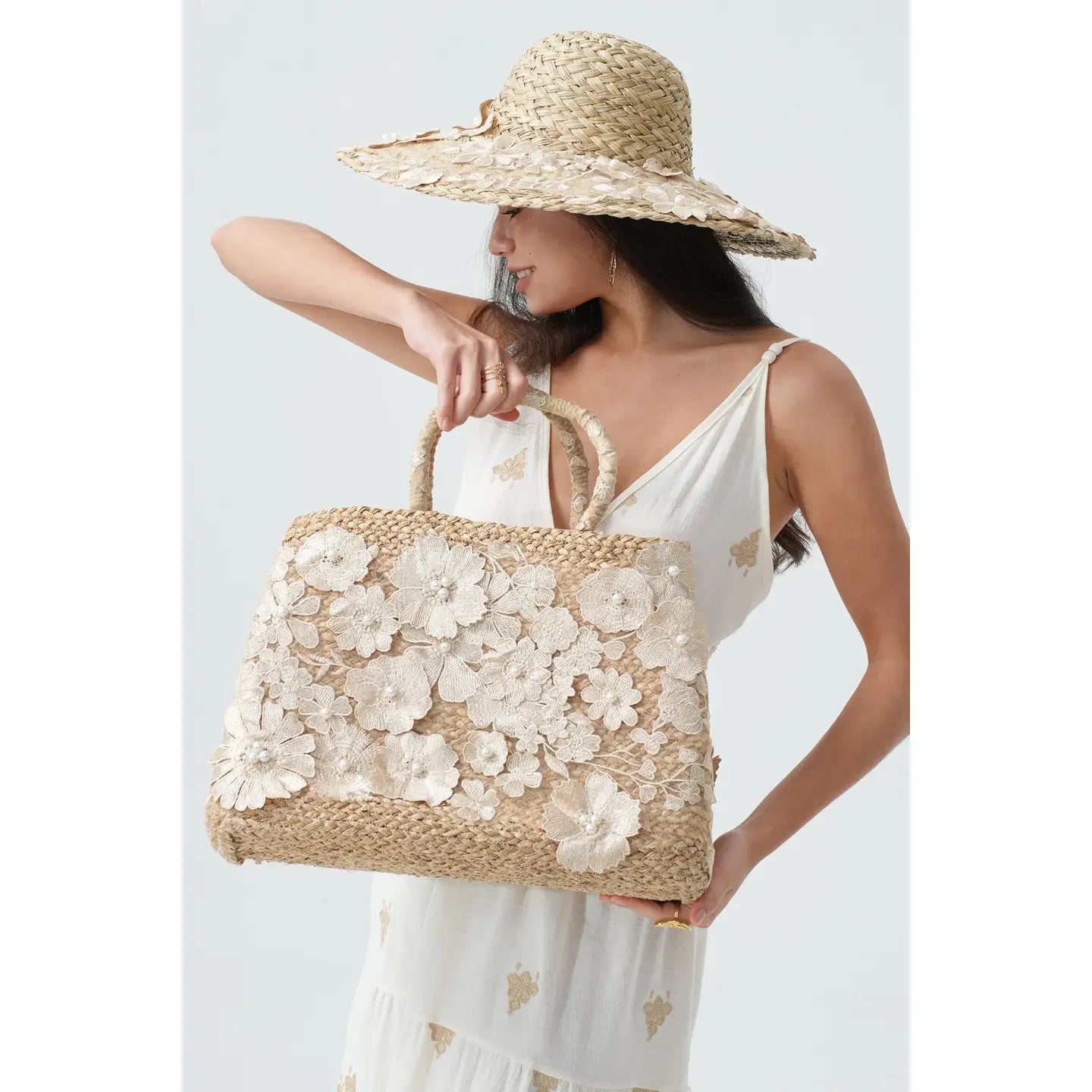 Fairy Floral Lace Pearl Tote Bag