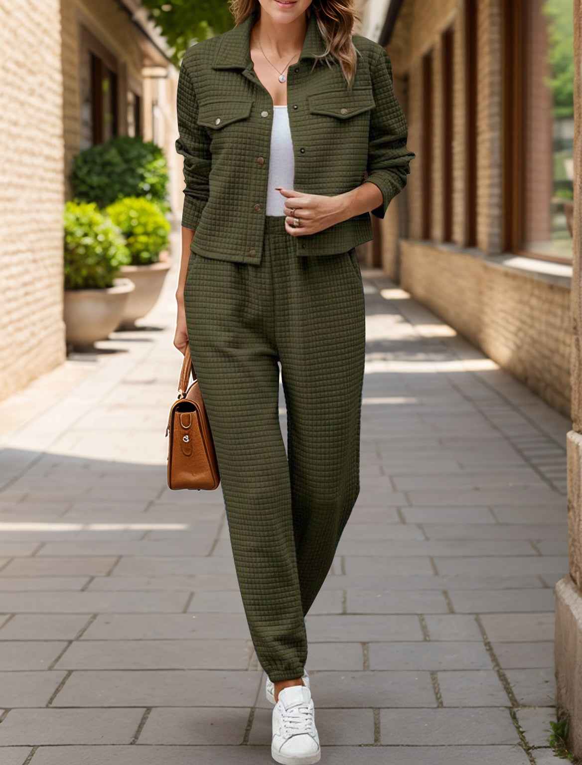 Plaid Texture Snap Down Set