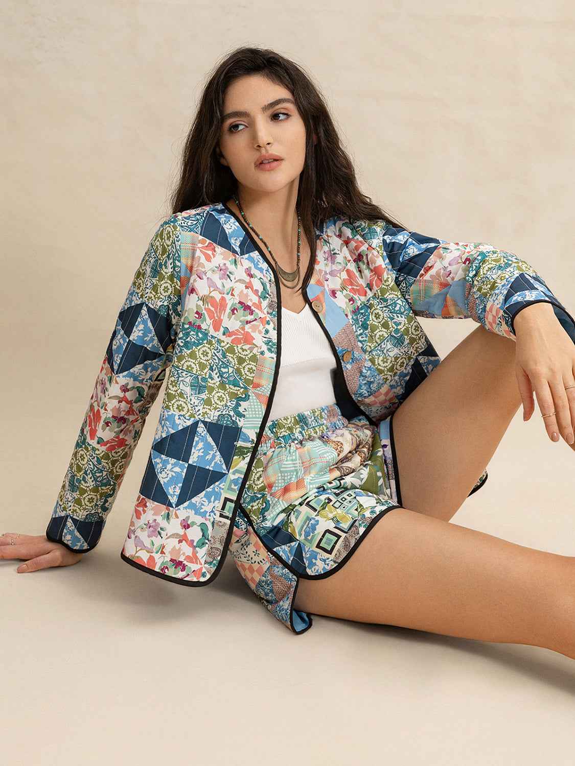 Printed Outerwear Shorts Set