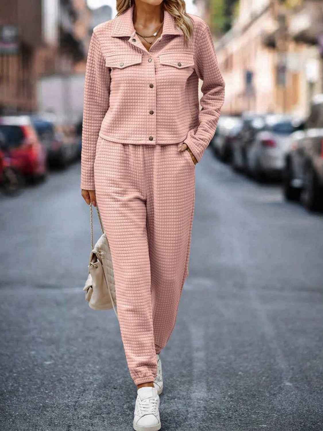 Plaid Texture Snap Down Set