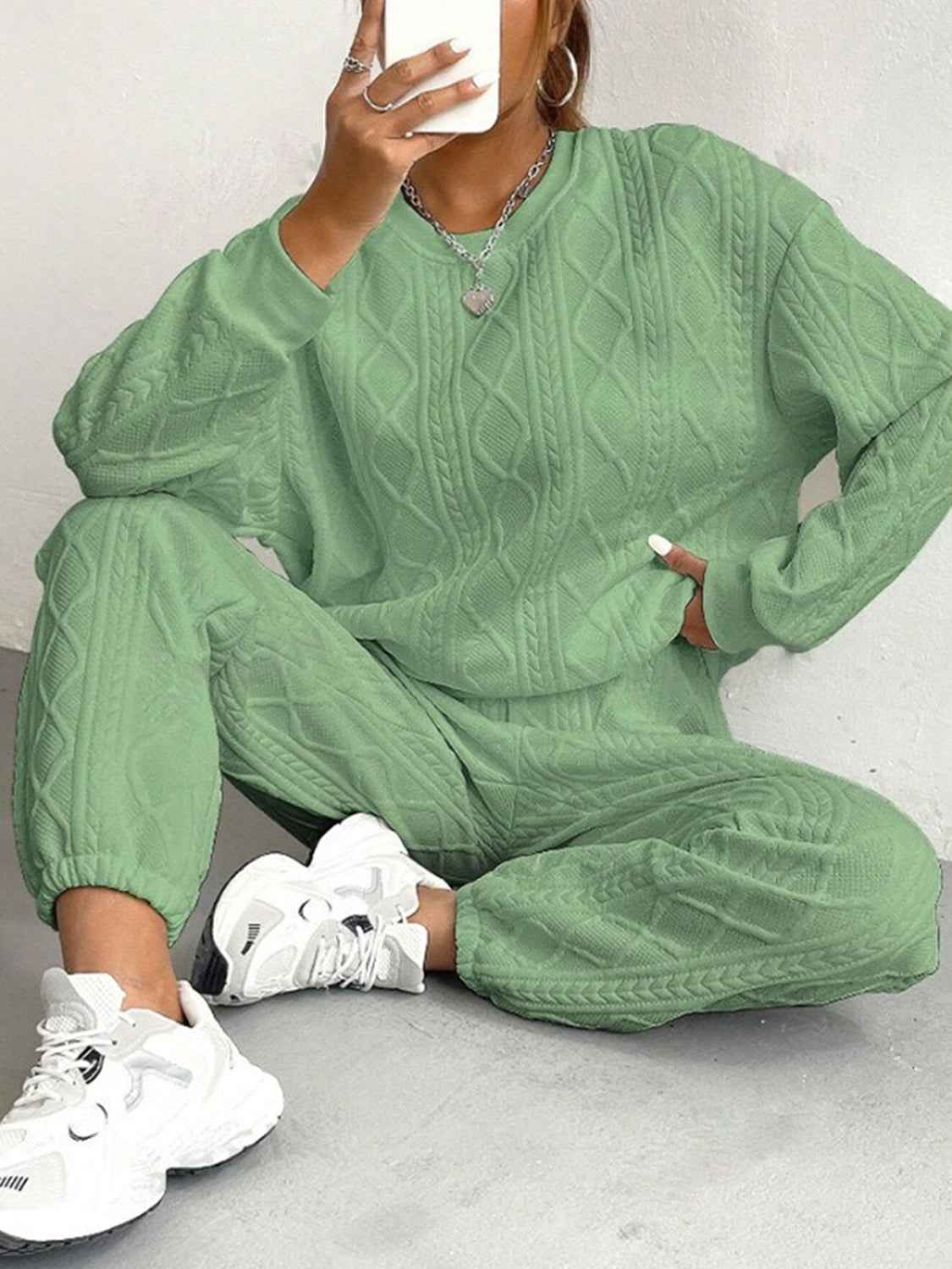 Texture Round Top and Pants Set