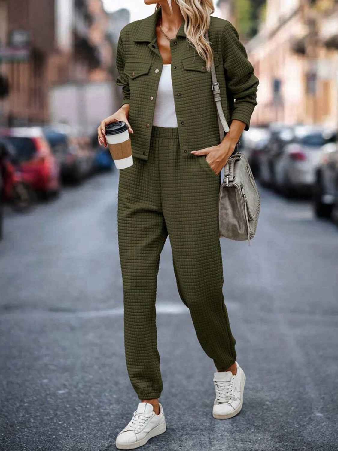 Plaid Texture Snap Down Set