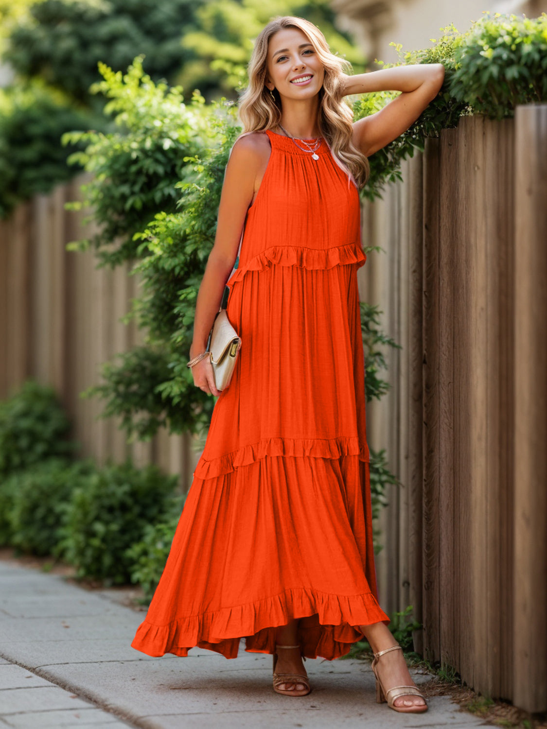 Ruffled Maxi Dress with Pockets - HOORR