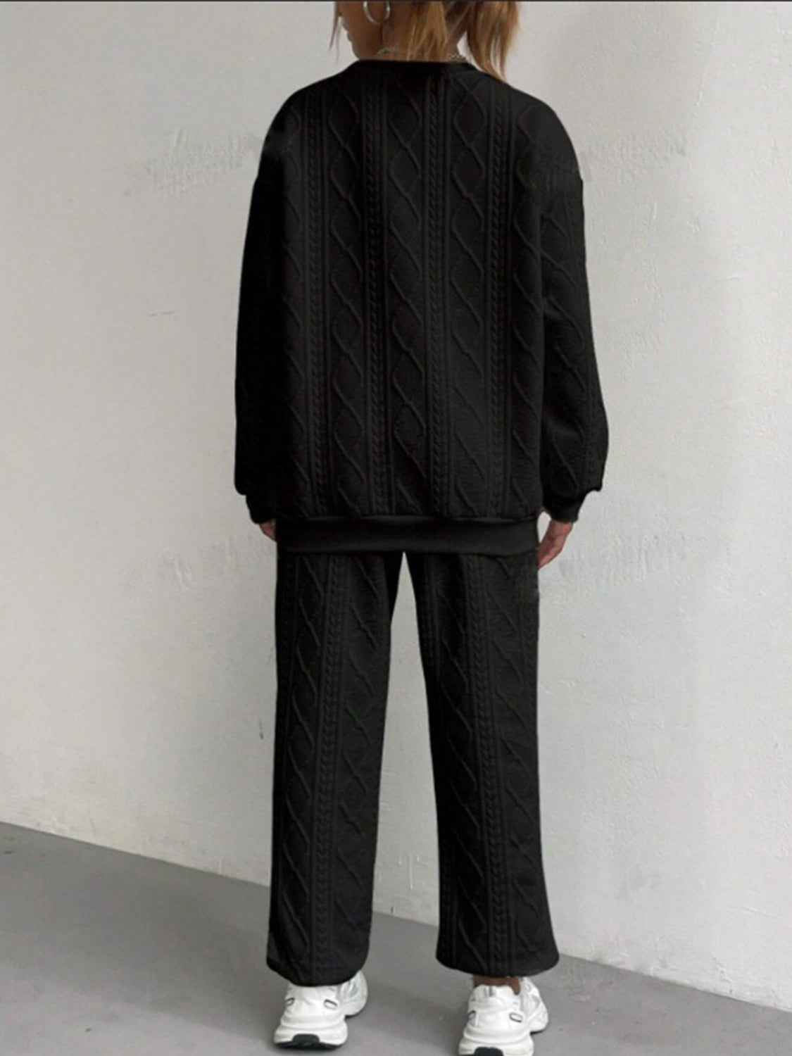 Texture Round Top and Pants Set