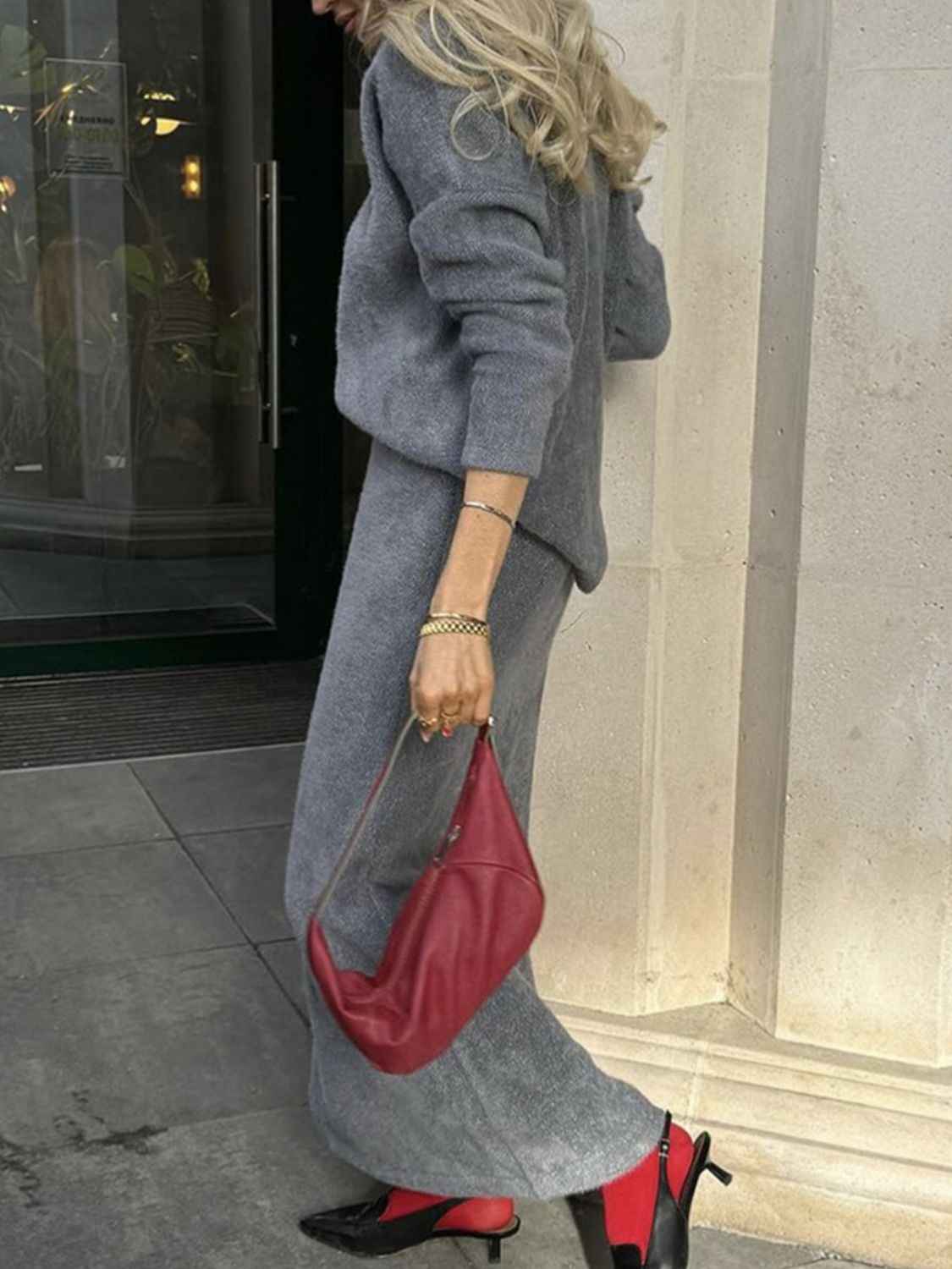 Top and Midi Skirt Sweater Set