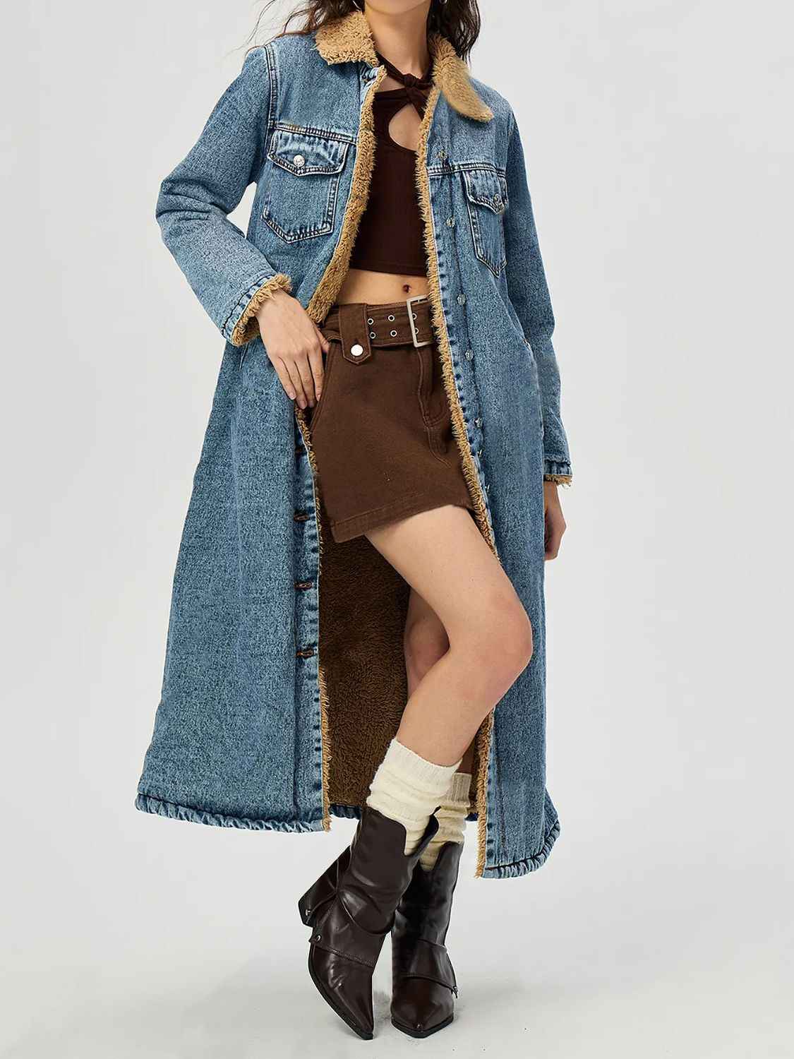 Denim Jacket with Fur Lining