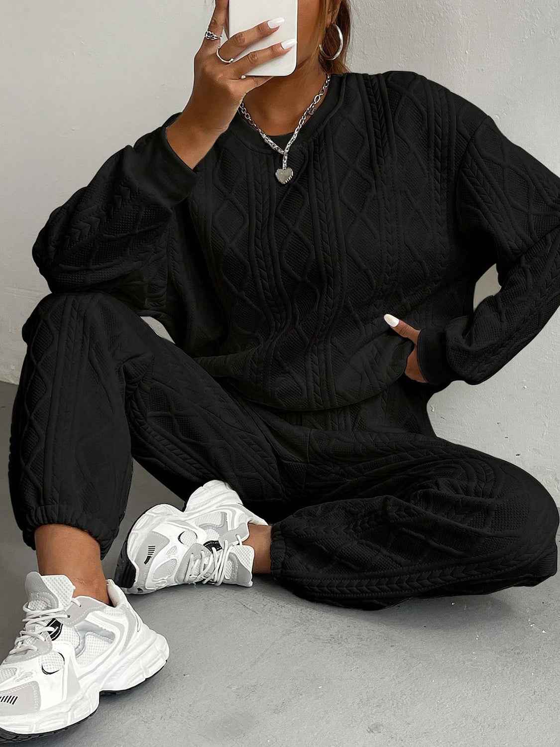 Texture Round Top and Pants Set