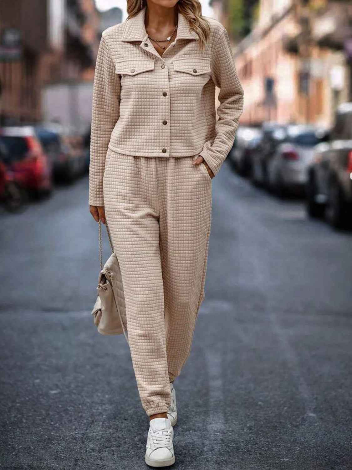 Plaid Texture Snap Down Set