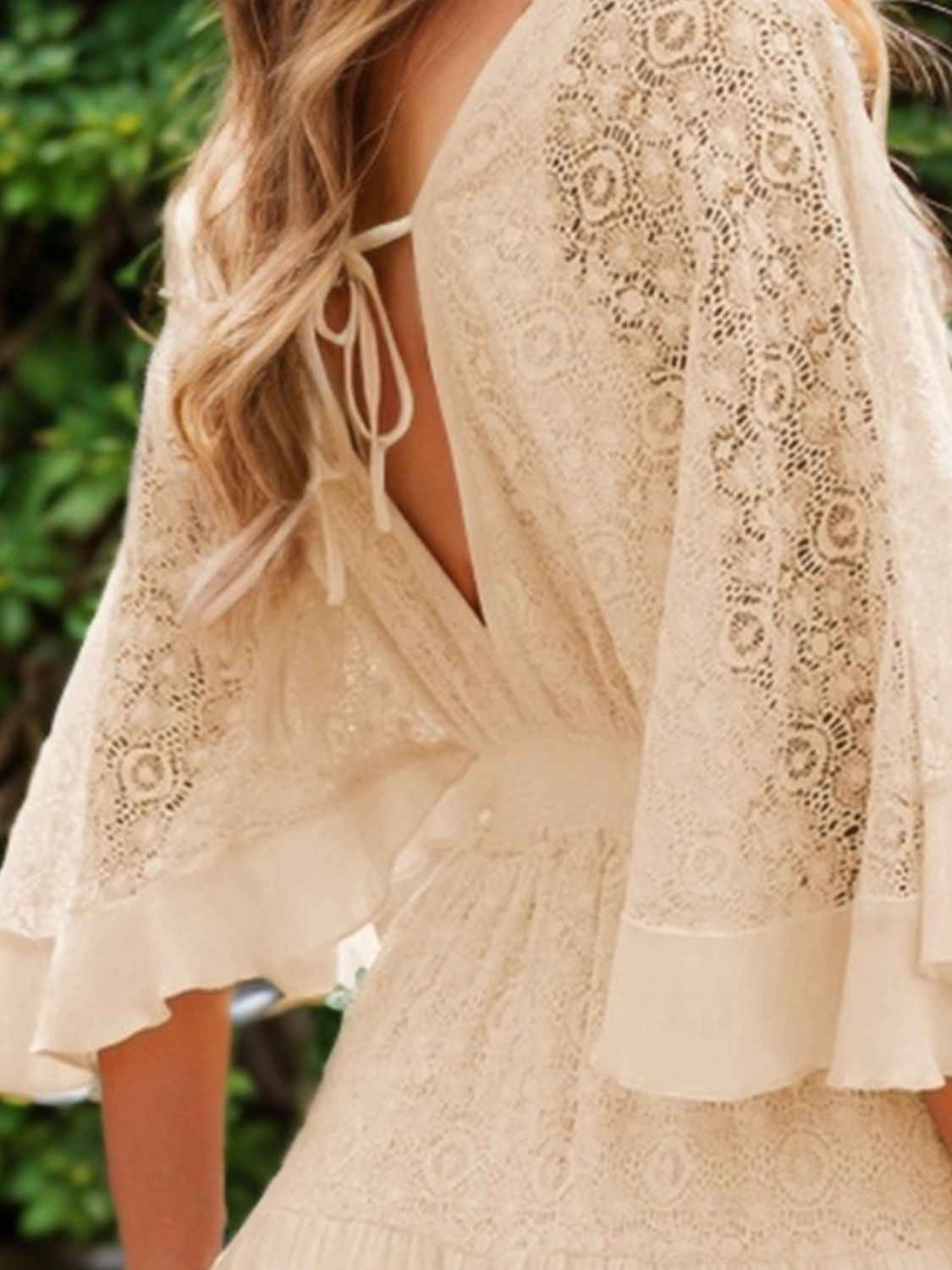 Ruffle Tie Back Lace Mini Dress