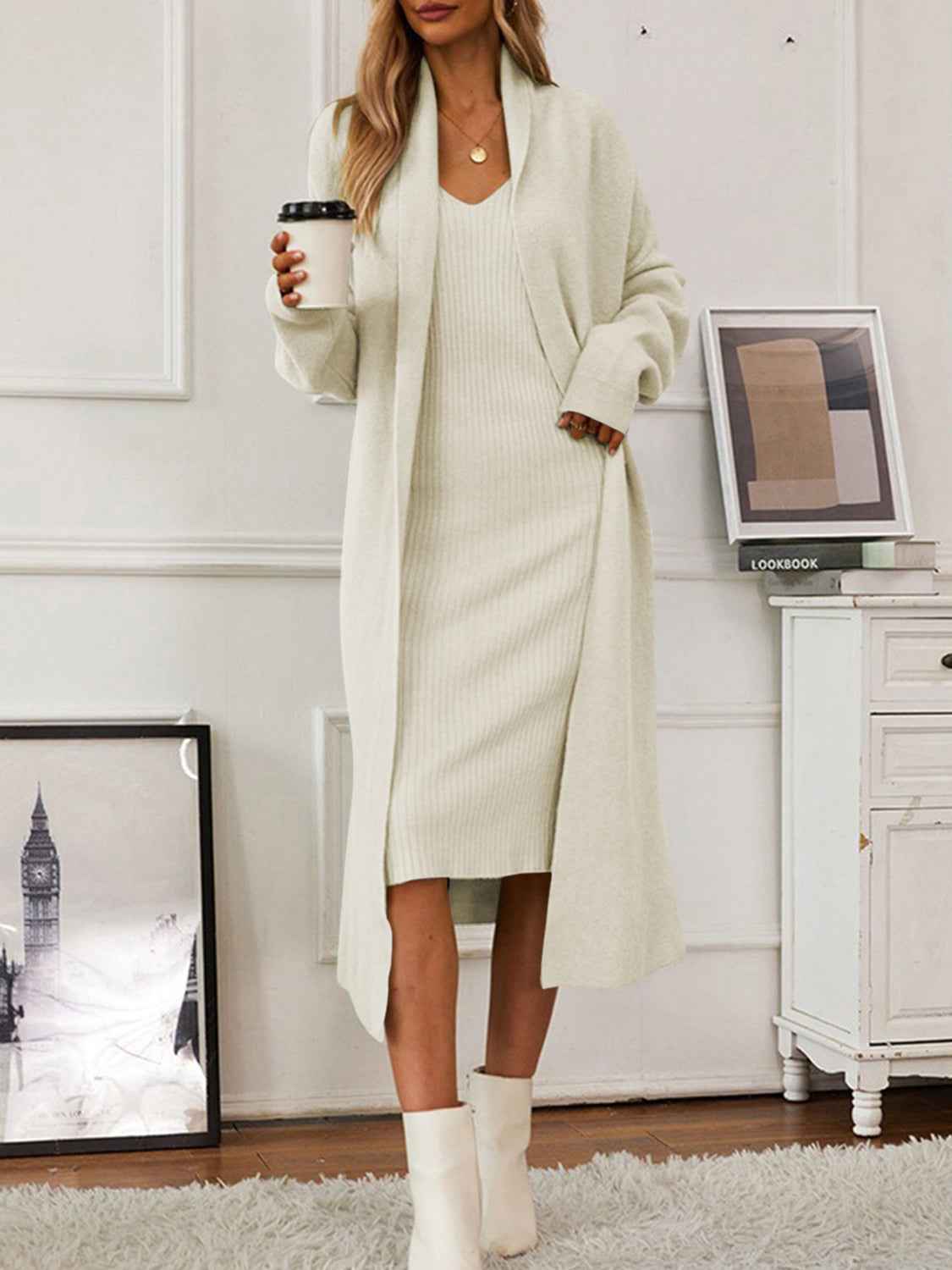 Open Front Cardigan Sweater Set