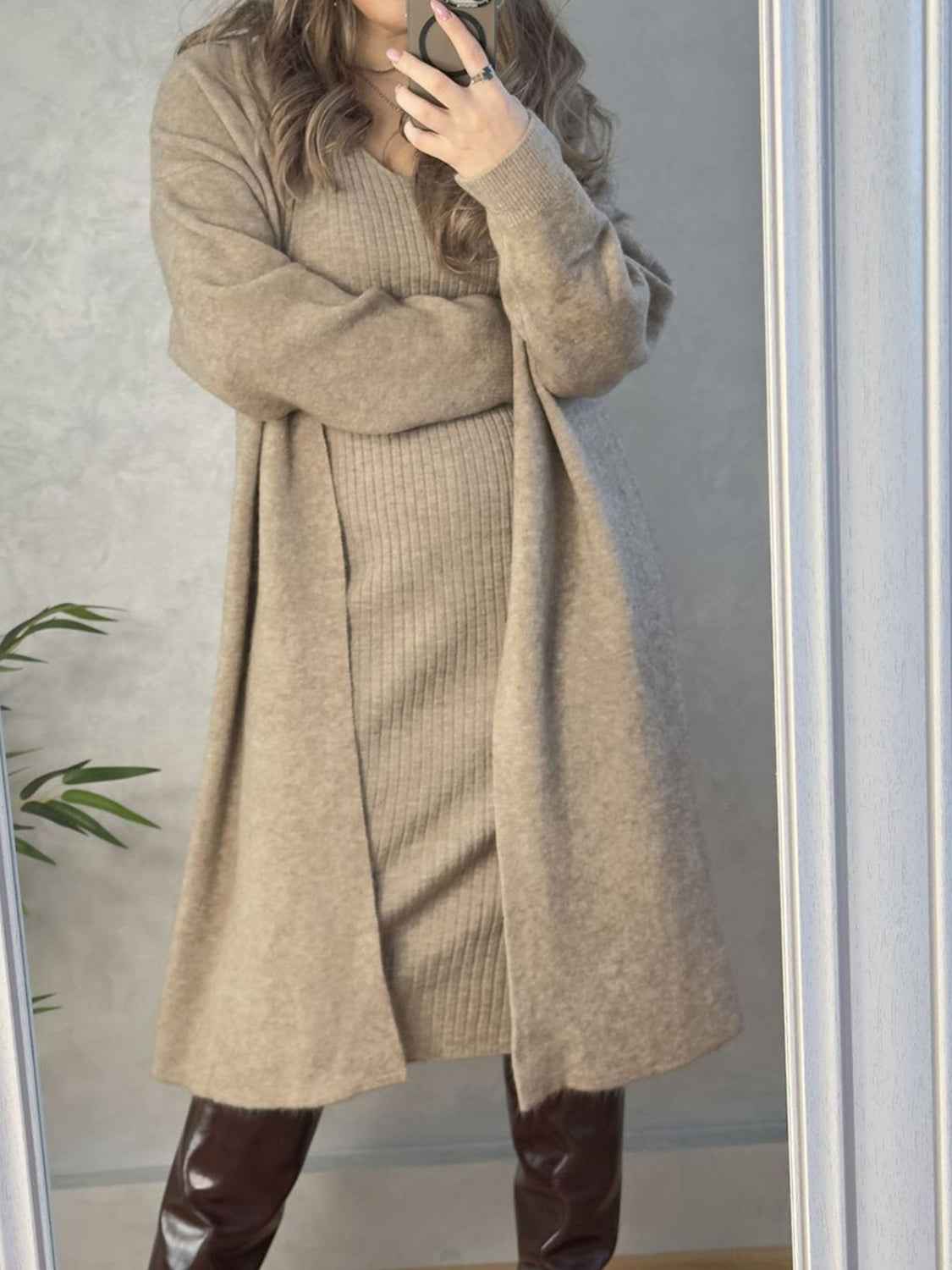 Open Front Cardigan Sweater Set