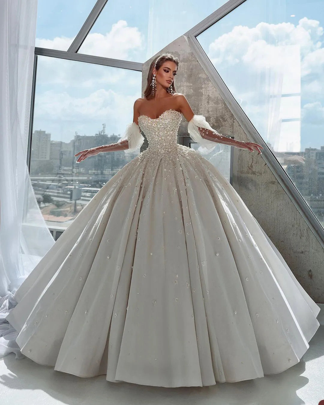 Sequinned Wedding Ball Gown with Gloves