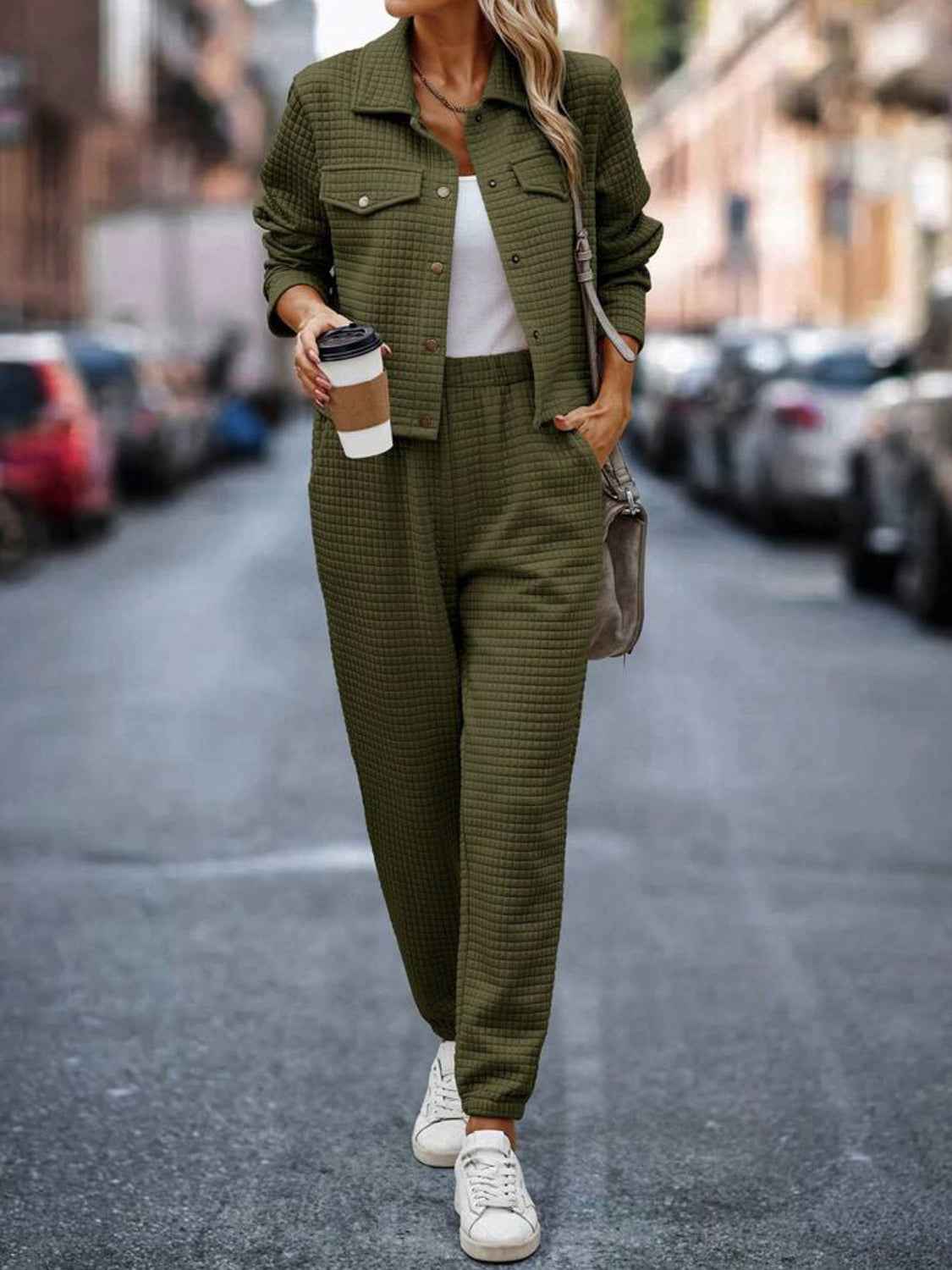 Plaid Texture Snap Down Set