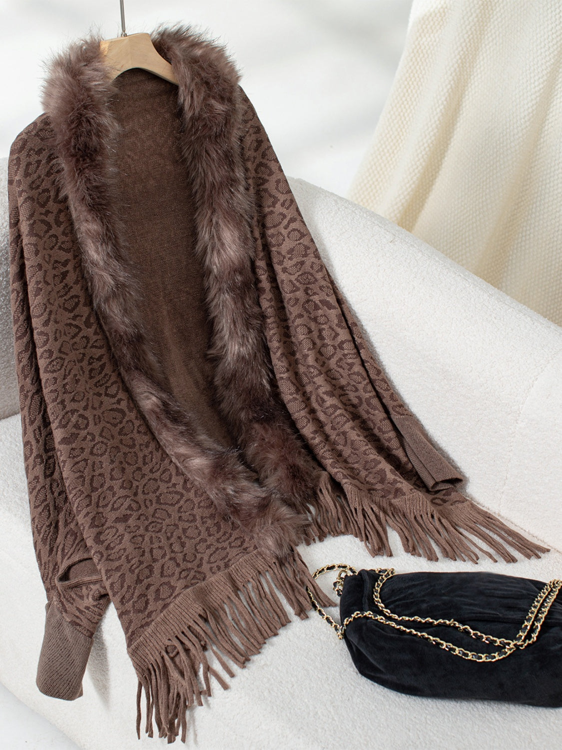 Fringe Leopard Sleeve Poncho - HOORR
