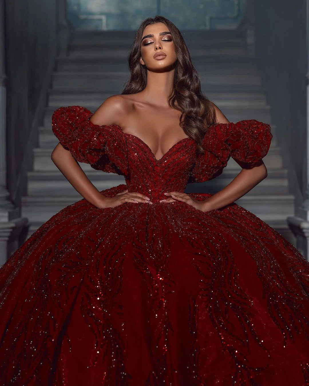 Sequin Ruffled Wedding Ball Gown