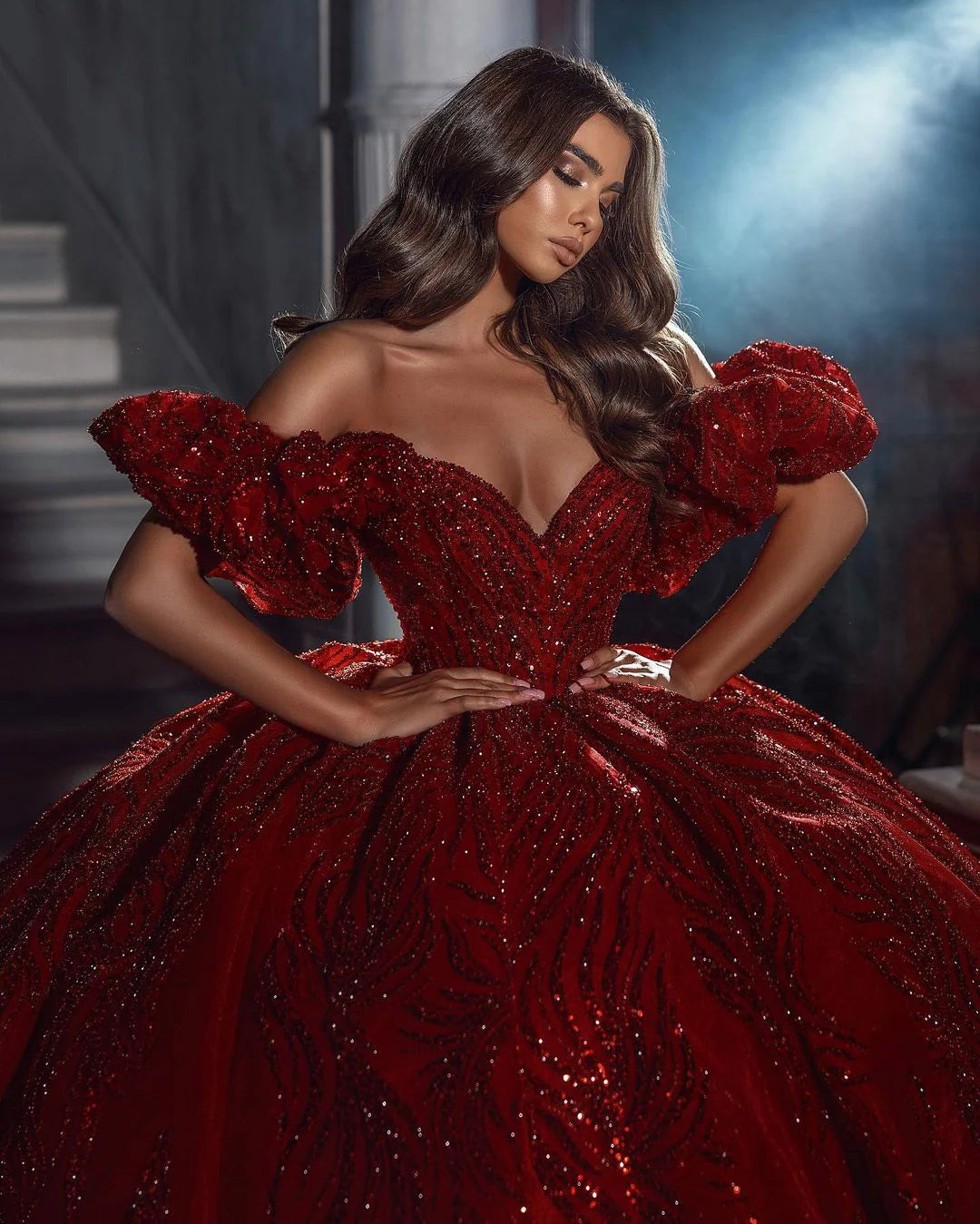 Sequin Ruffled Wedding Ball Gown