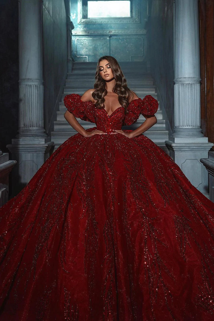 Sequin Ruffled Wedding Ball Gown