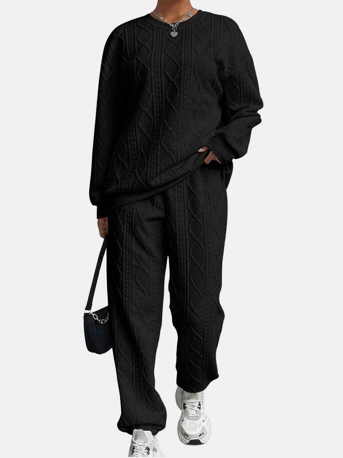 Texture Round Top and Pants Set
