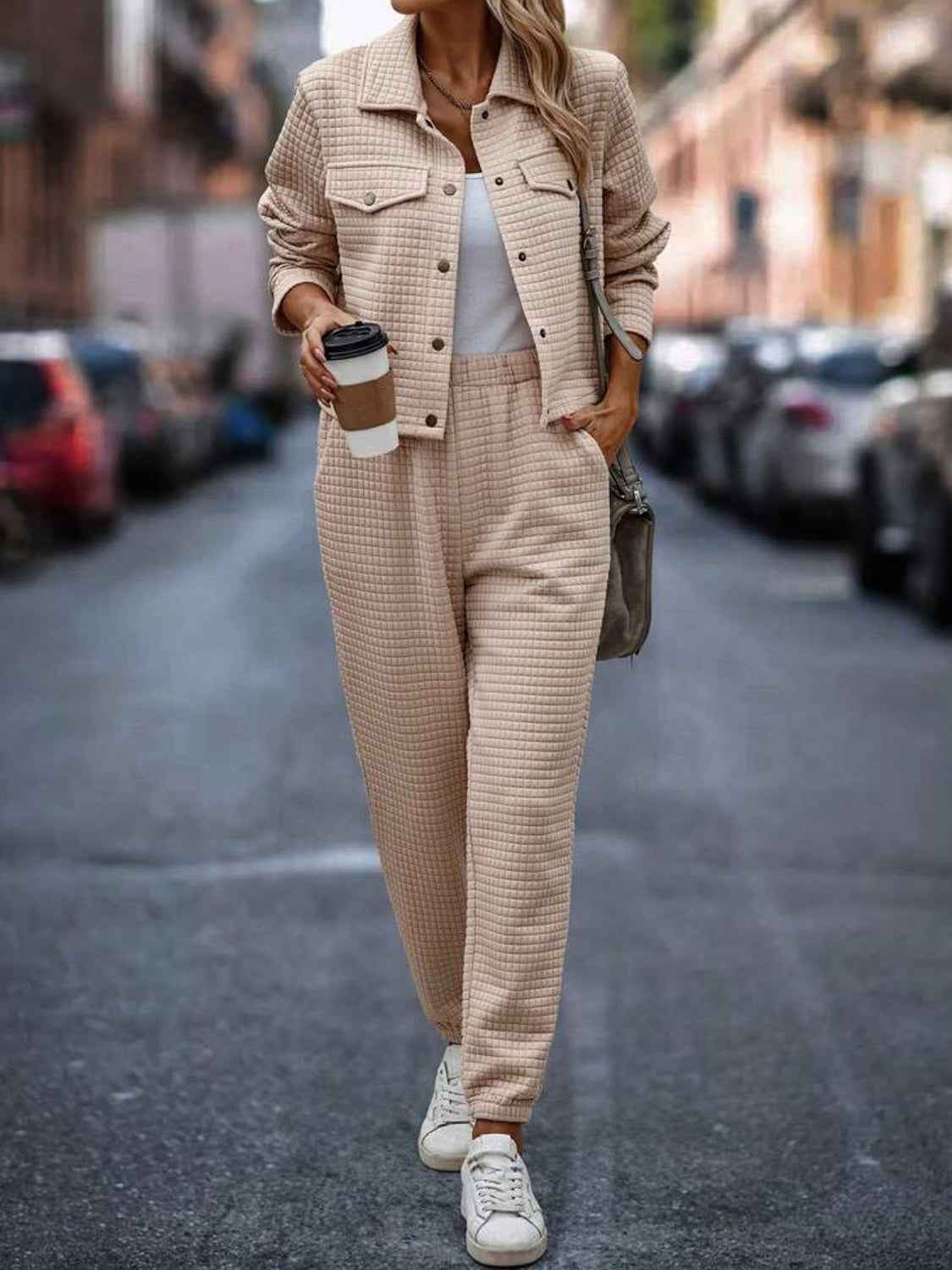 Plaid Texture Snap Down Set