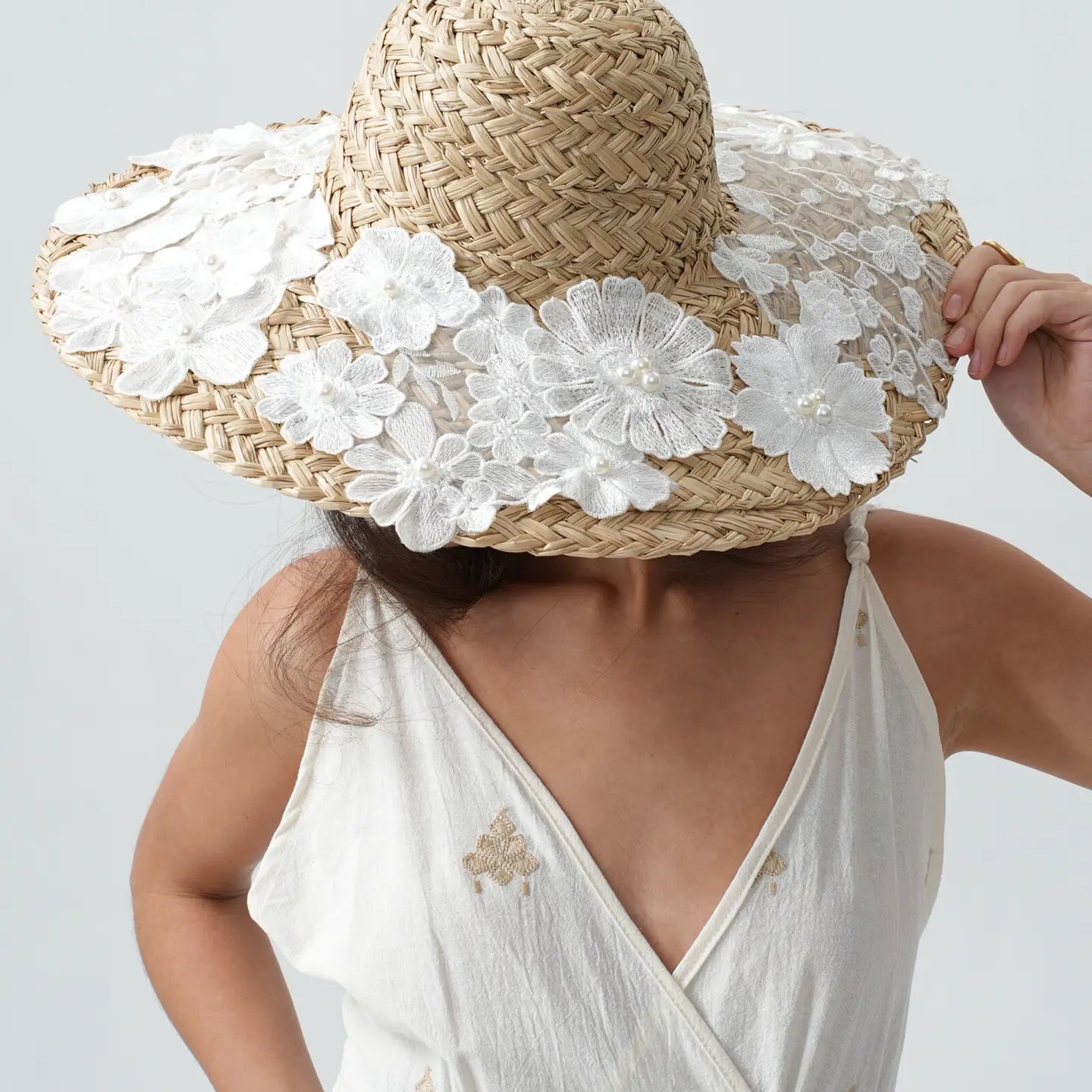 Fairy Lace & Pearl Straw Hat