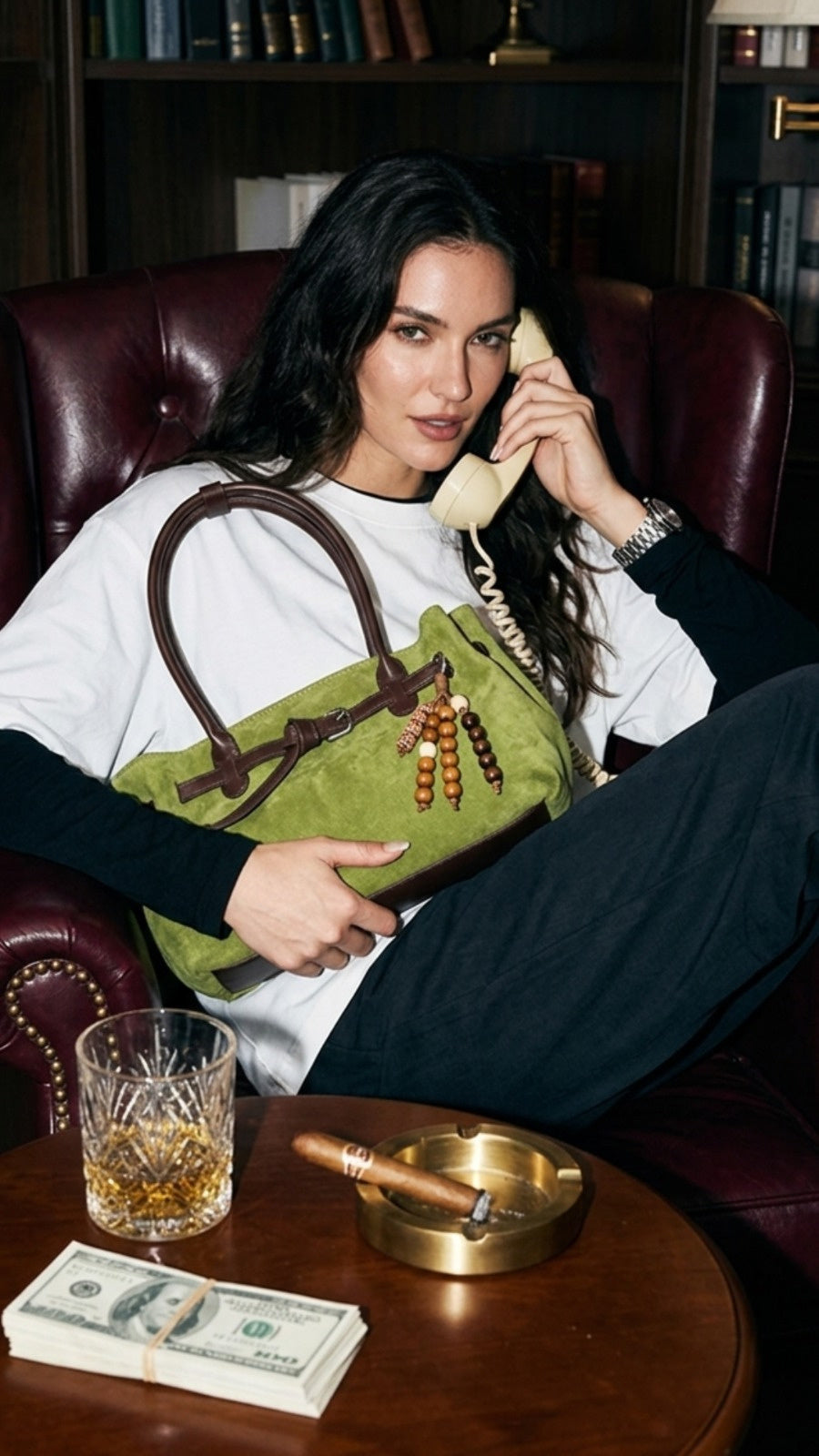 The Suede Luxe Bag - Olive Green