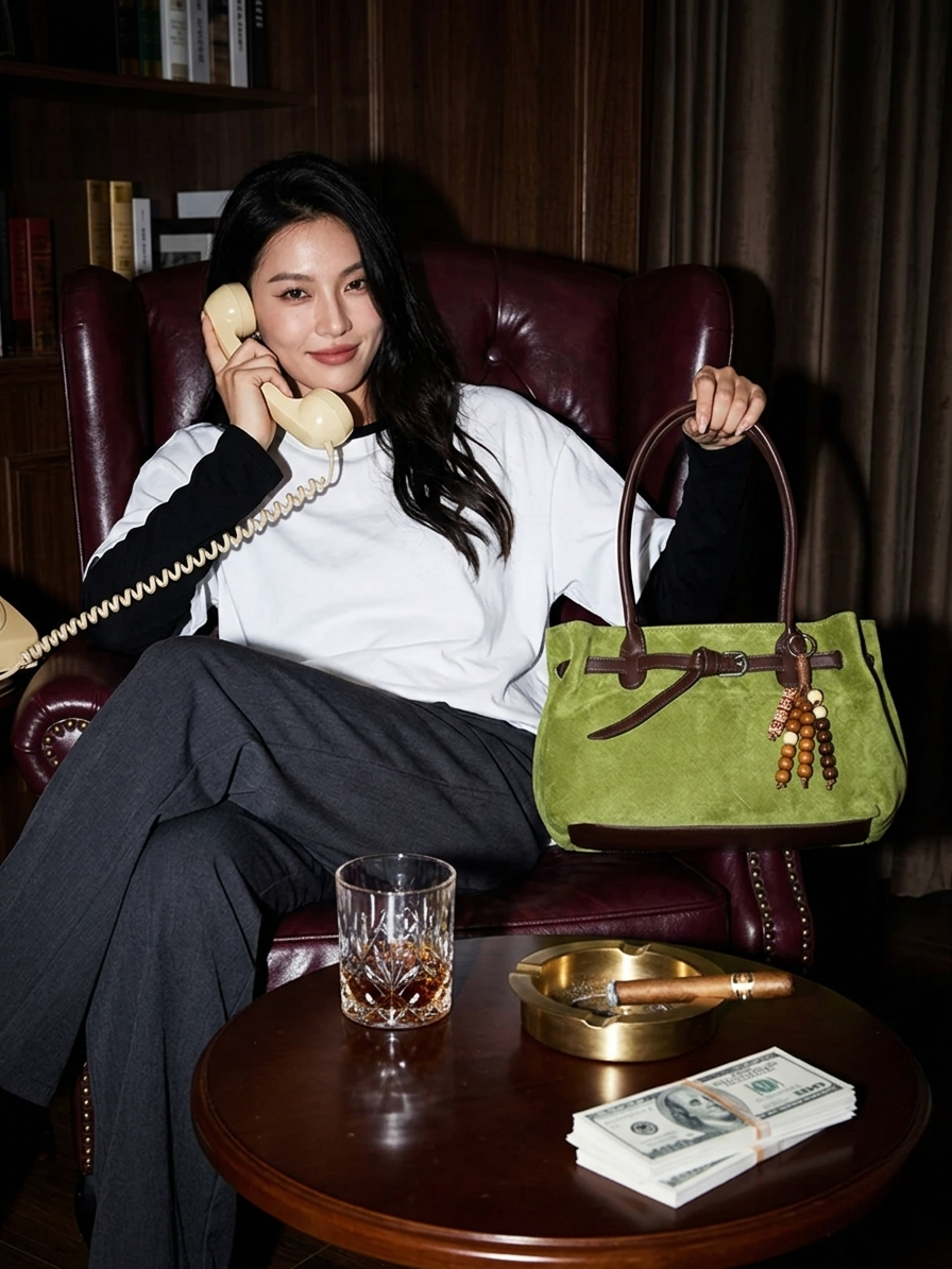 The Suede Luxe Bag - Olive Green