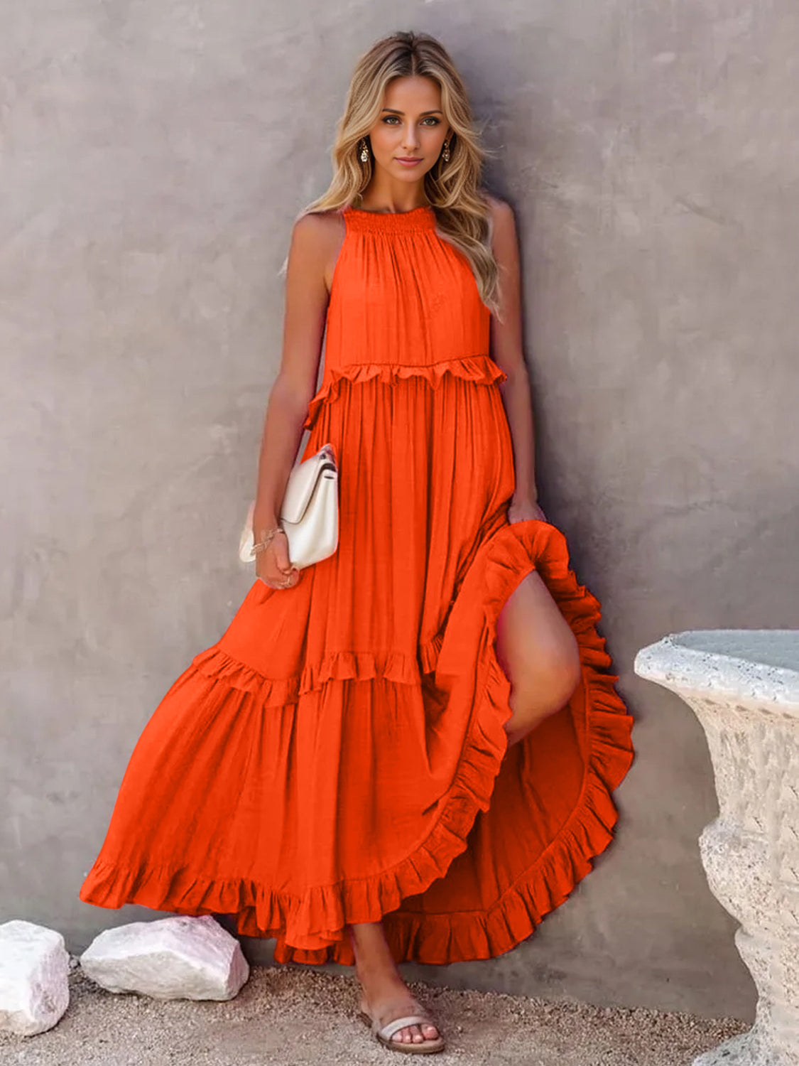 Ruffled Maxi Dress with Pockets - HOORR