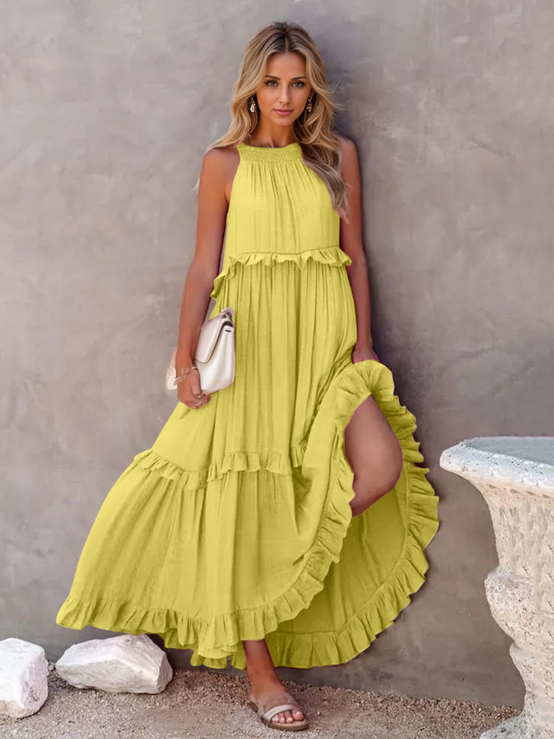 Ruffled Maxi Dress with Pockets - HOORR