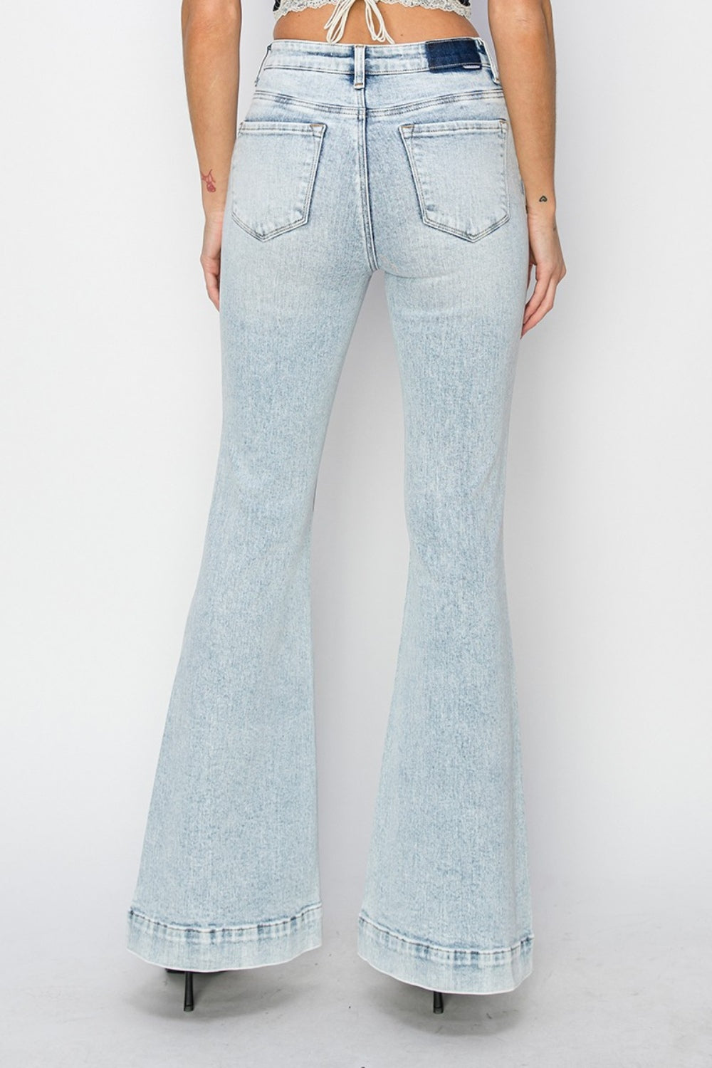 High Rise Front Patch Flare Jeans