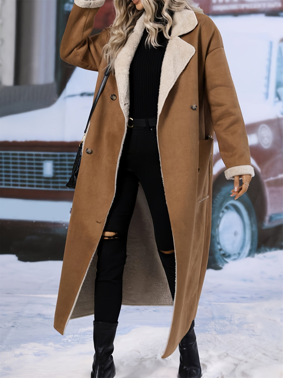 Plus Size Sherpa Longline Coat