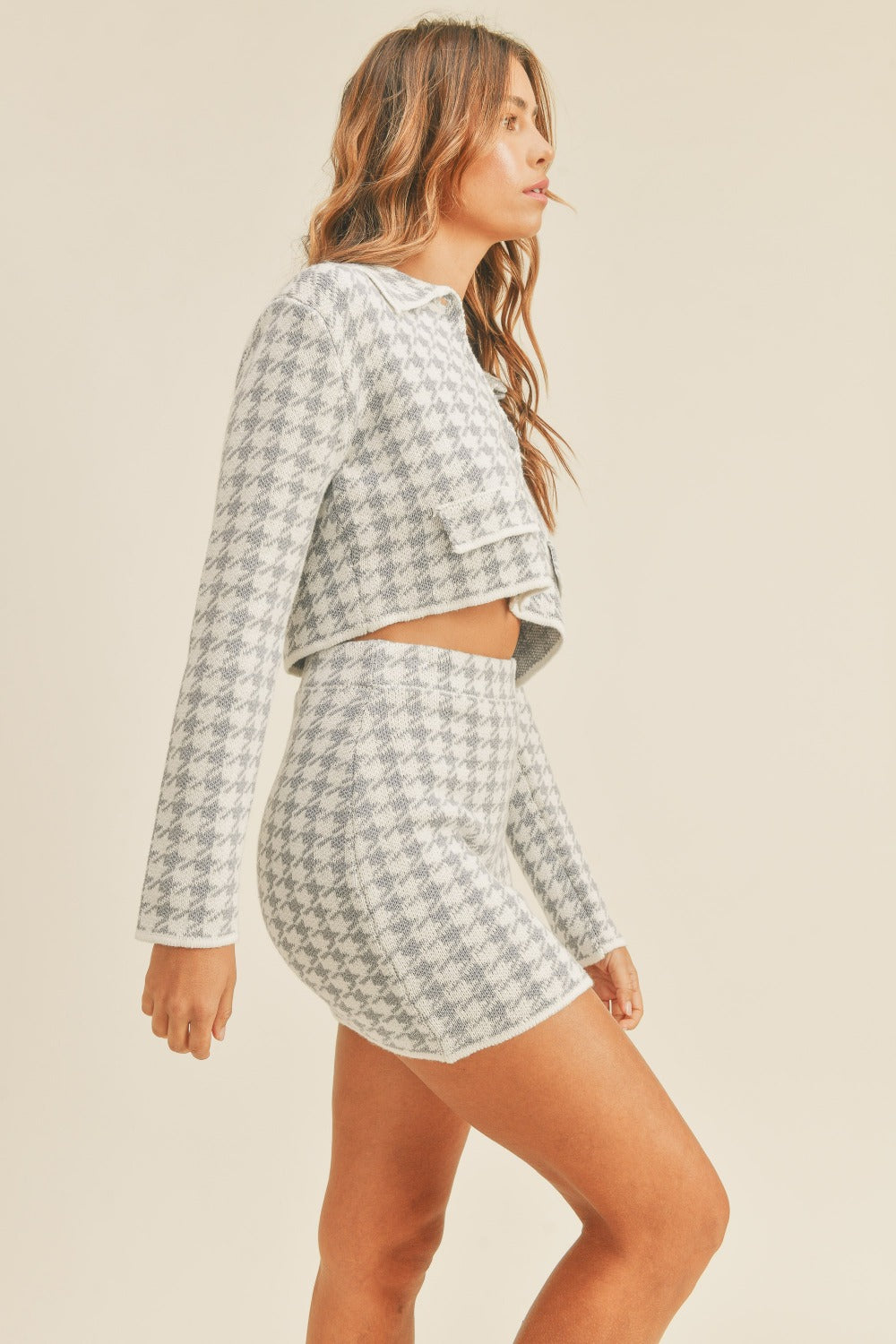 Houndstooth Cardigan Skirt Set