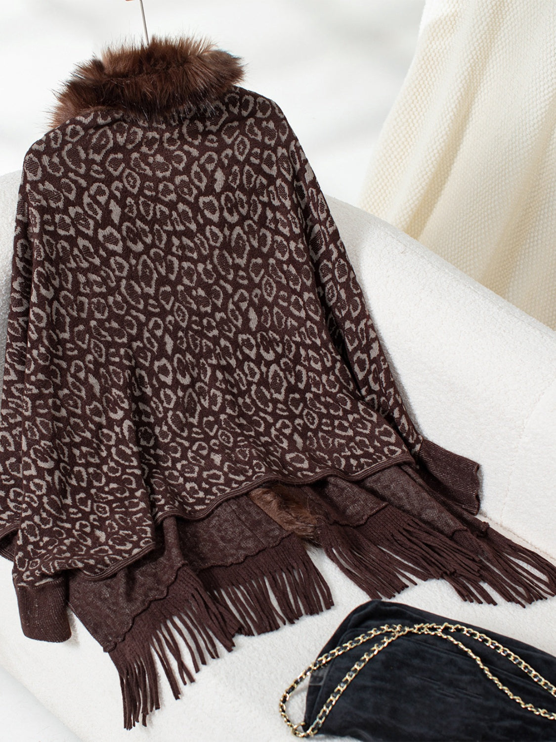 Fringe Leopard Sleeve Poncho - HOORR