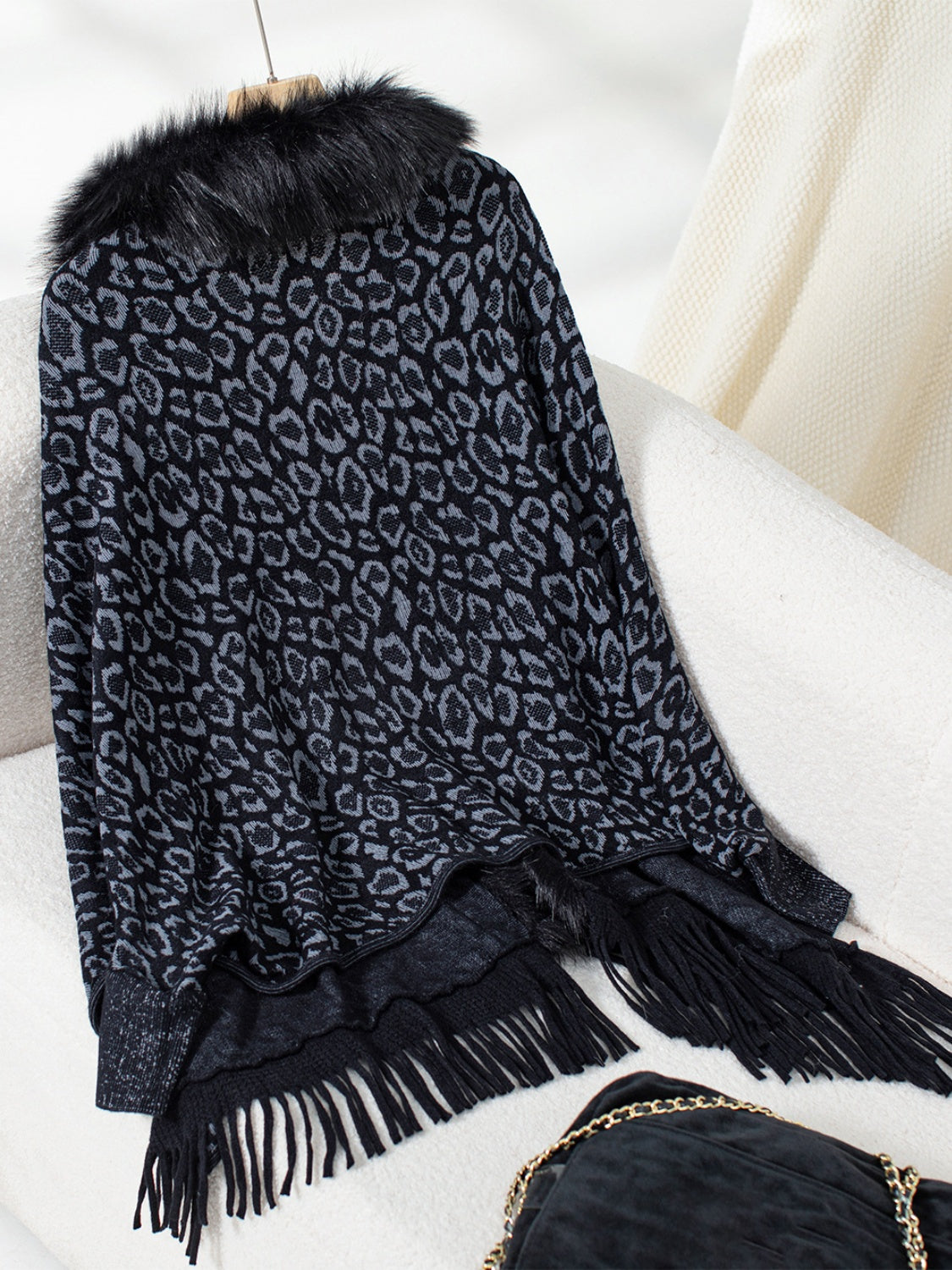 Fringe Leopard Sleeve Poncho - HOORR