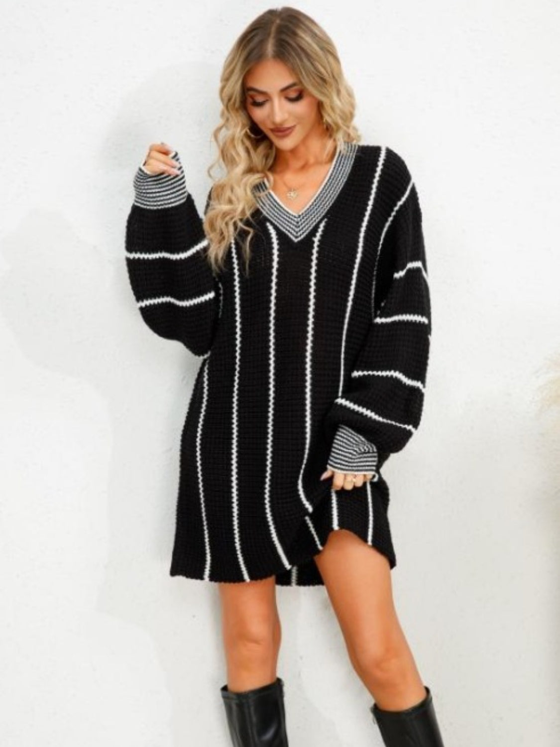 Striped V-Neck Mini Dress