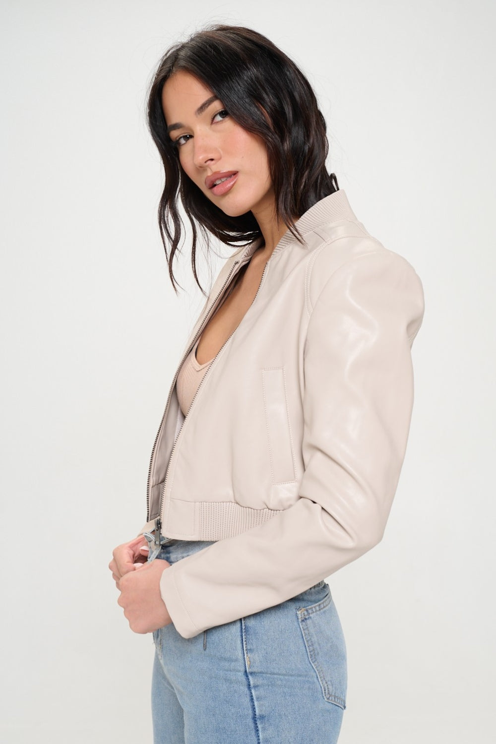 Zip Up Cropped Bomber Jacket - HOORR