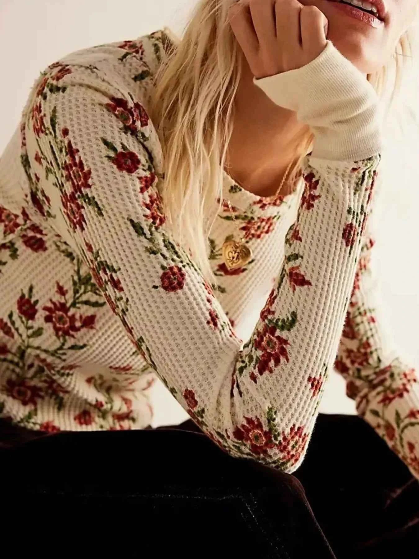 Floral Print Waffle Top