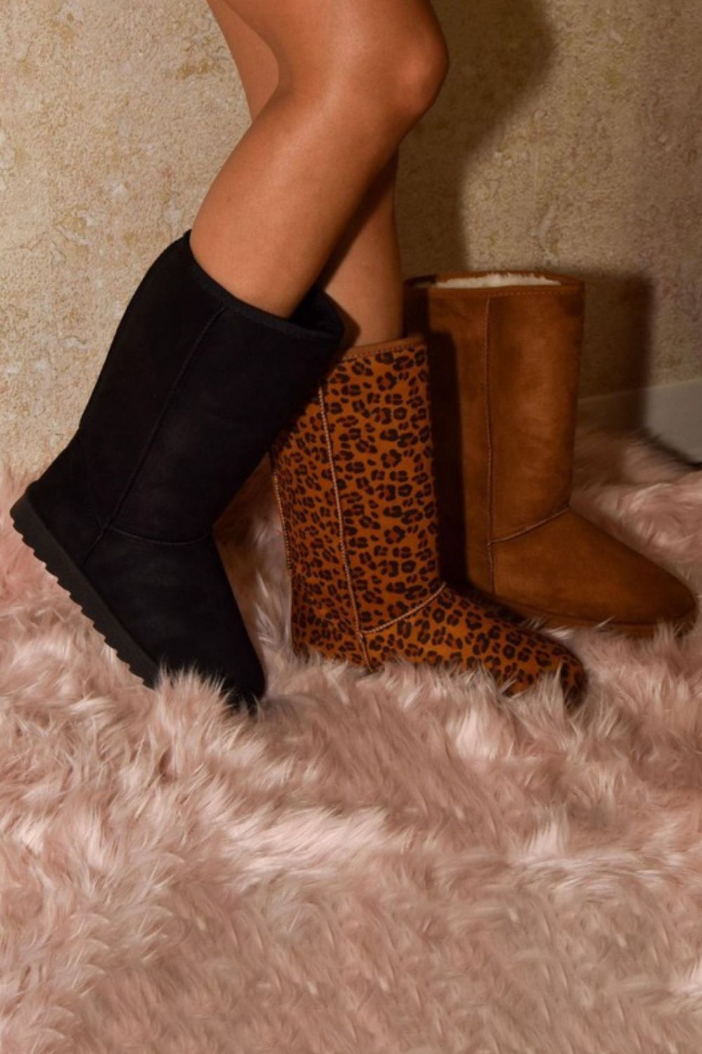 Leopard Suede Round Toe Boots - HOORR