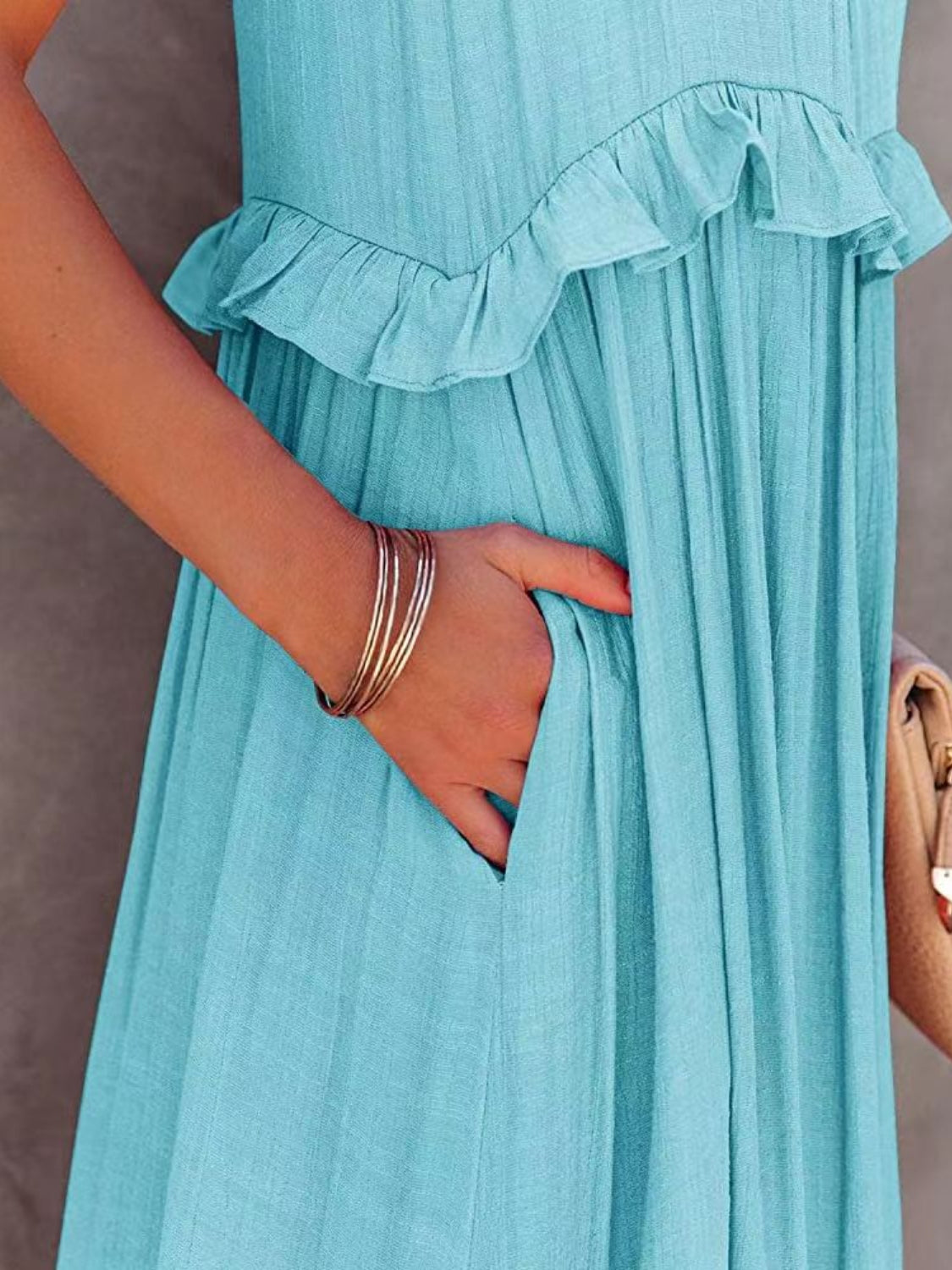 Ruffled Maxi Dress with Pockets - HOORR