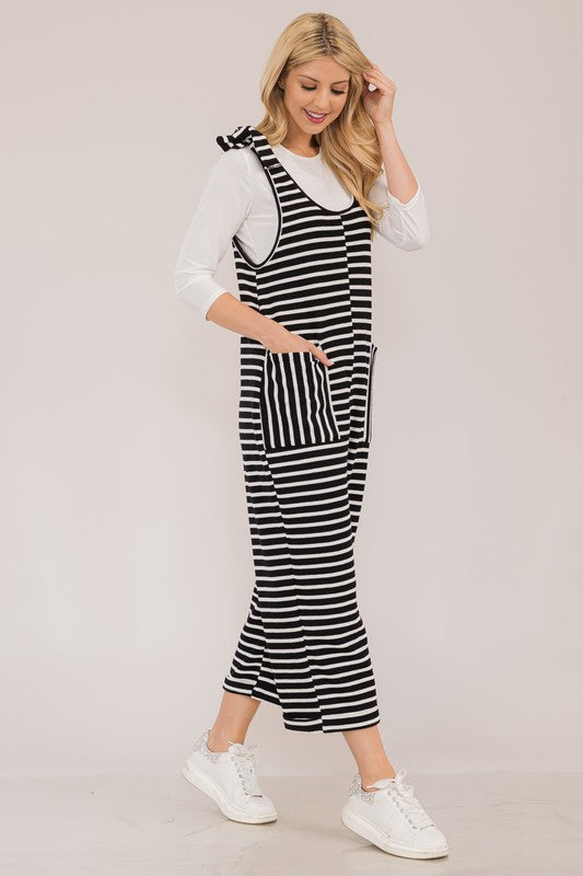 Striped Scoop Overalls Pockets