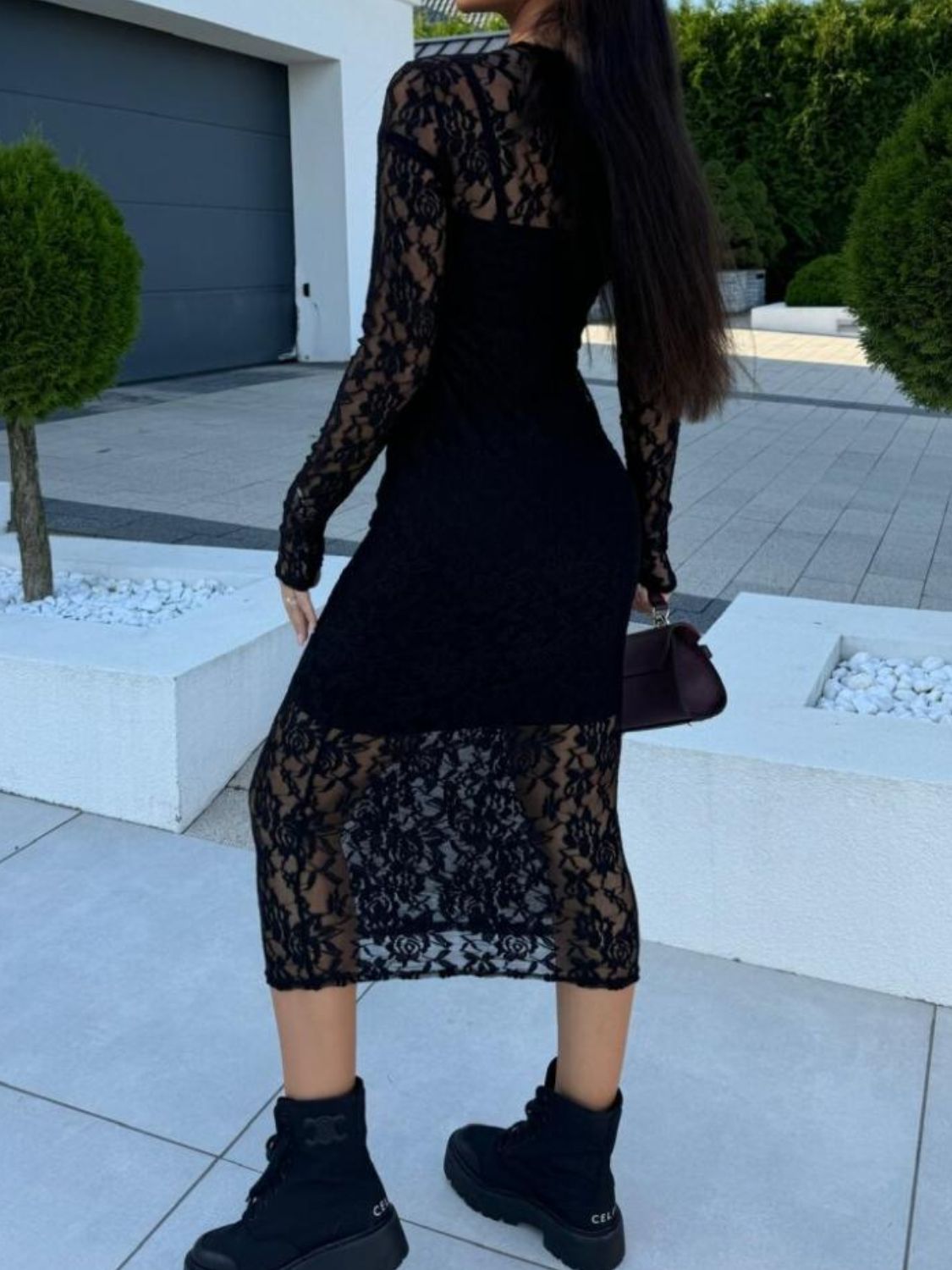 Lace Round Neck Midi Dress