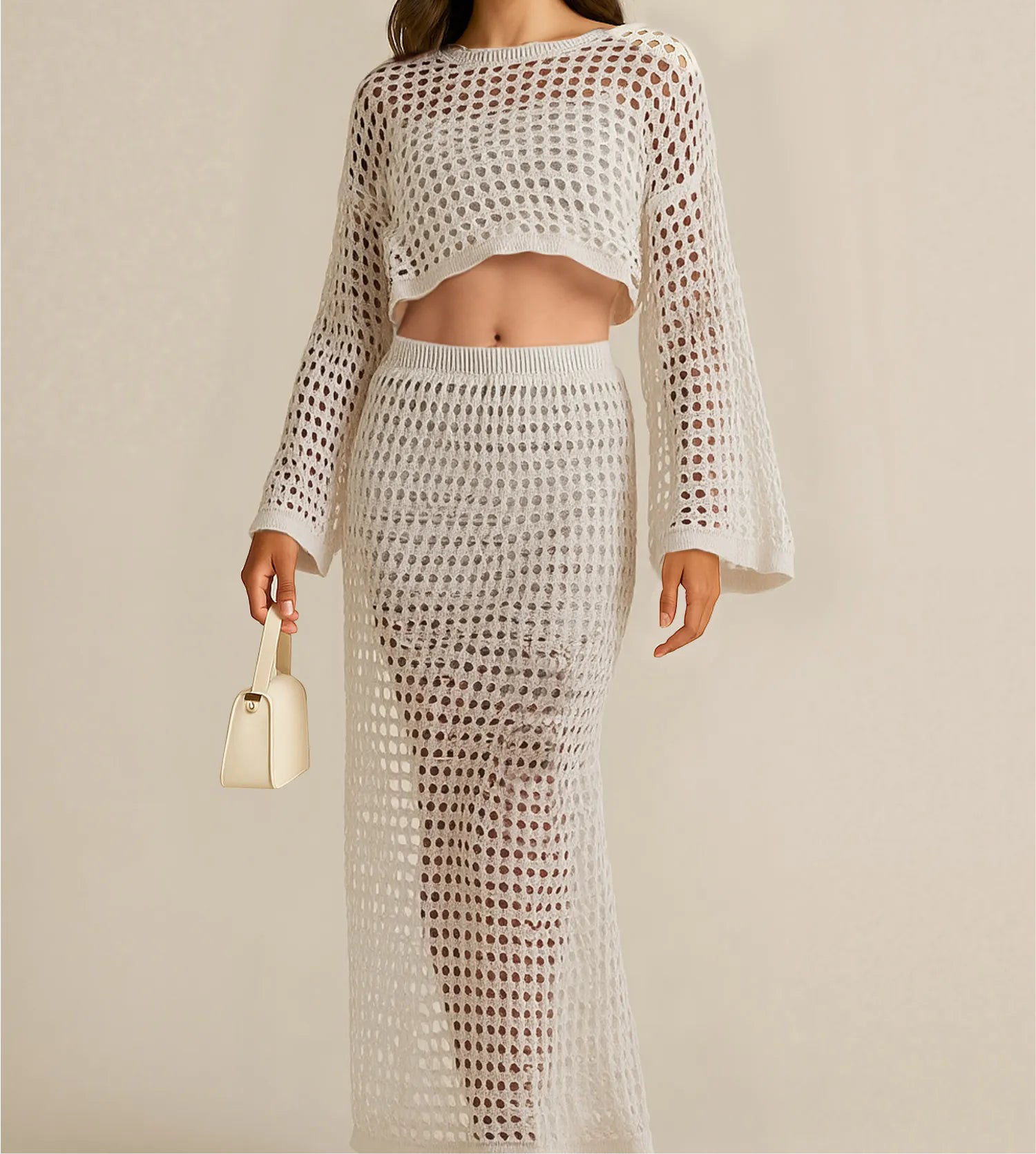 Hollow Out Top Skirt Knit Set