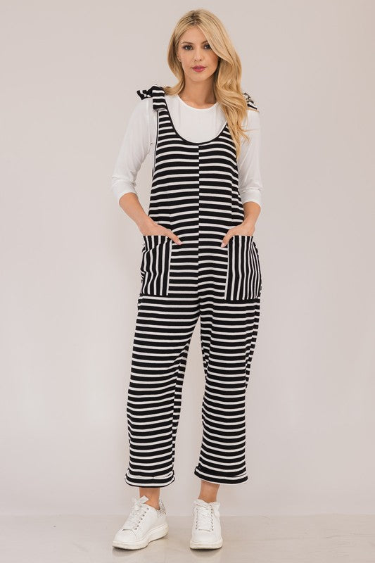 Striped Scoop Overalls Pockets