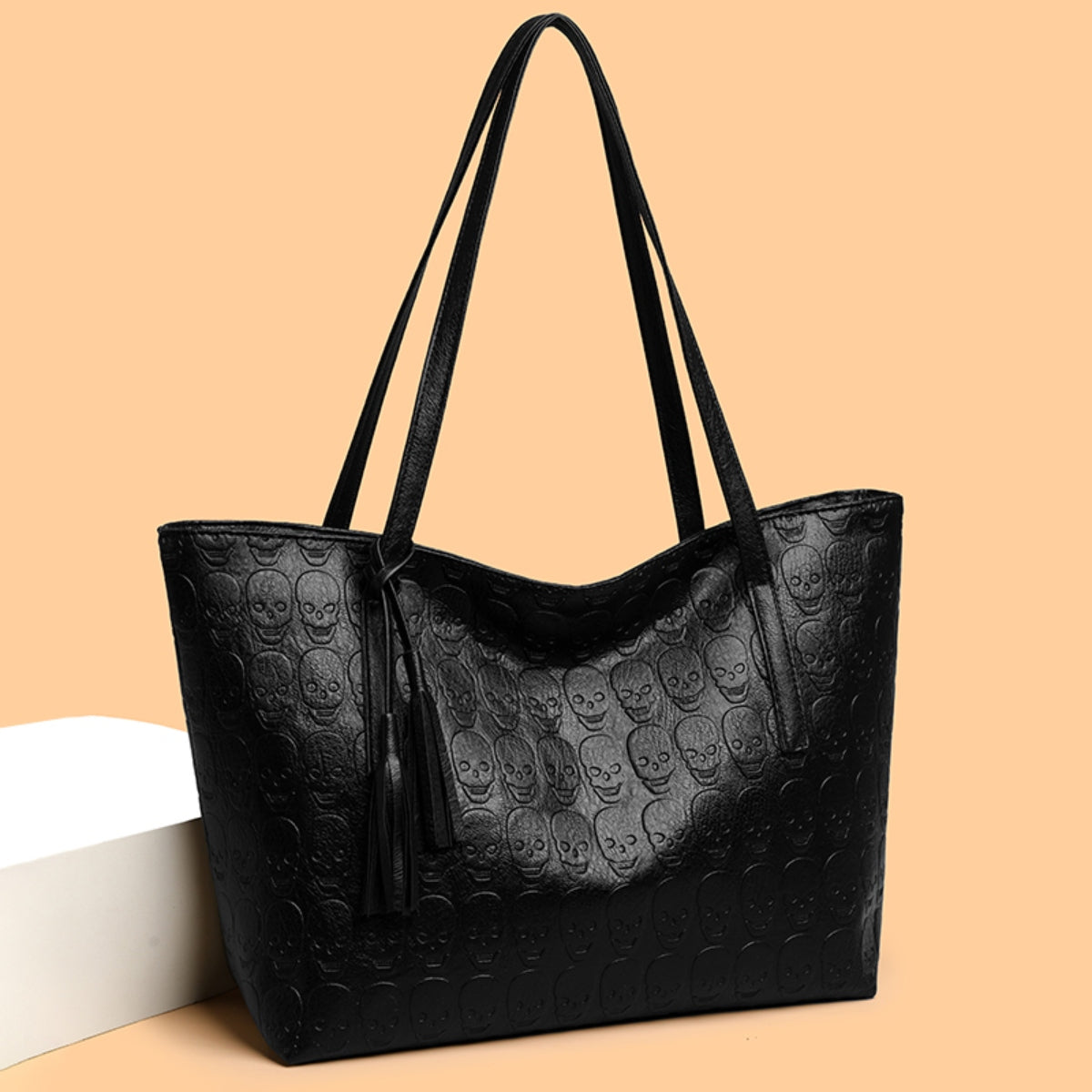 Skeleton Pattern PU Leather Tote Bag - HOORR