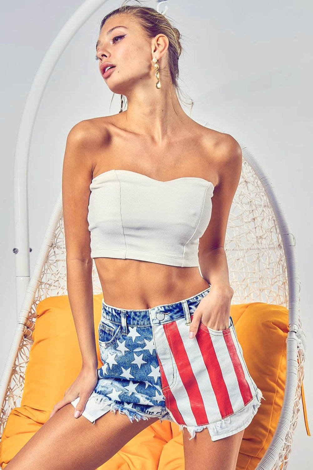 US Flag Theme Denim Shorts - HOORR