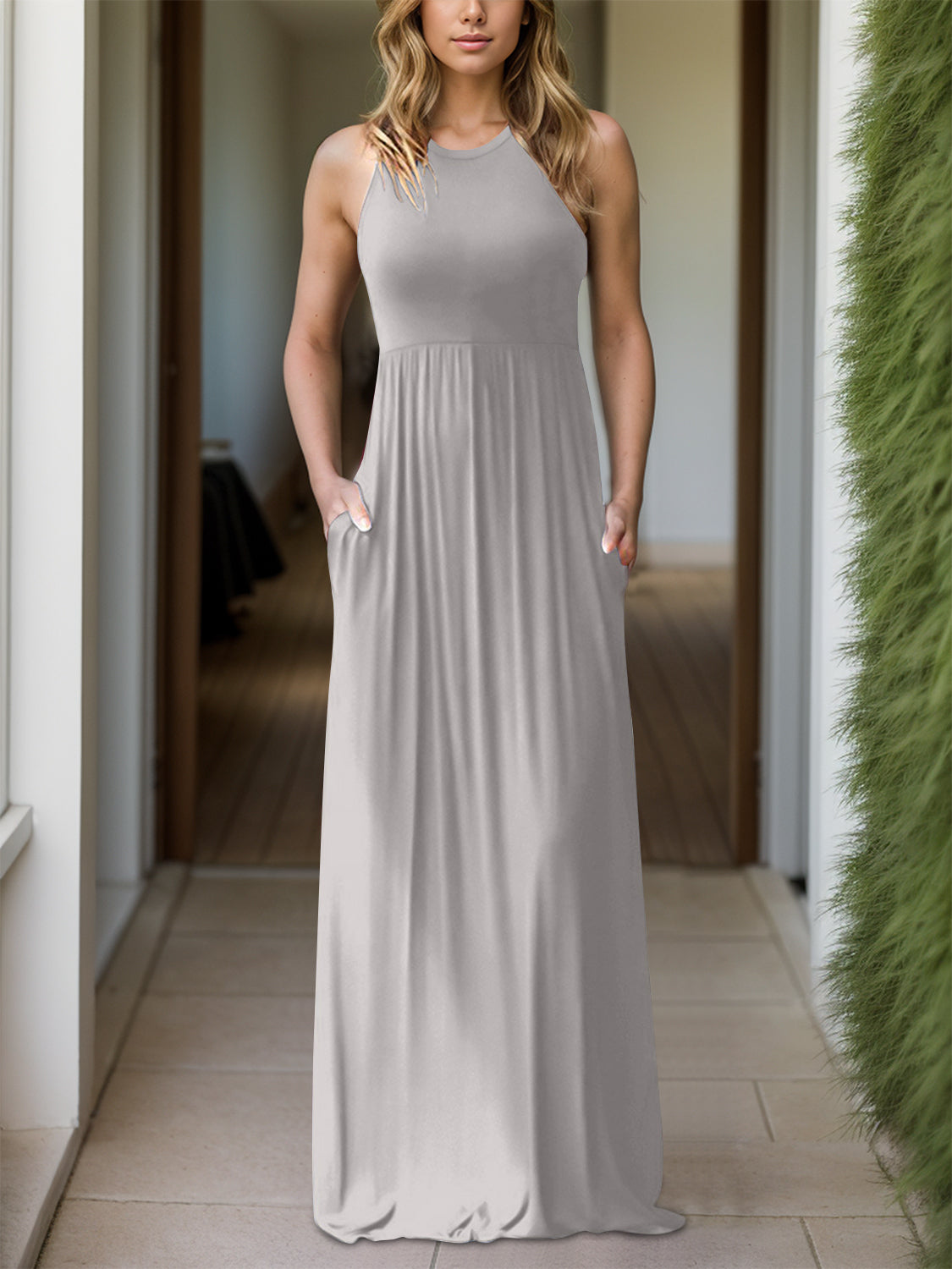 Grecian Neck Dress with Pockets - HOORR