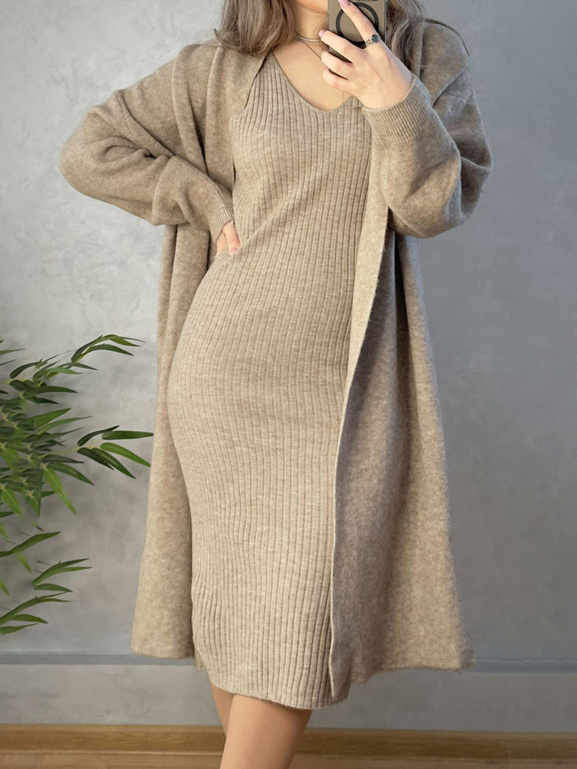 Open Front Cardigan Sweater Set - HOORR