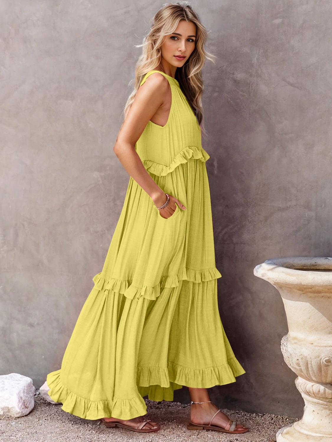 Ruffled Maxi Dress with Pockets - HOORR