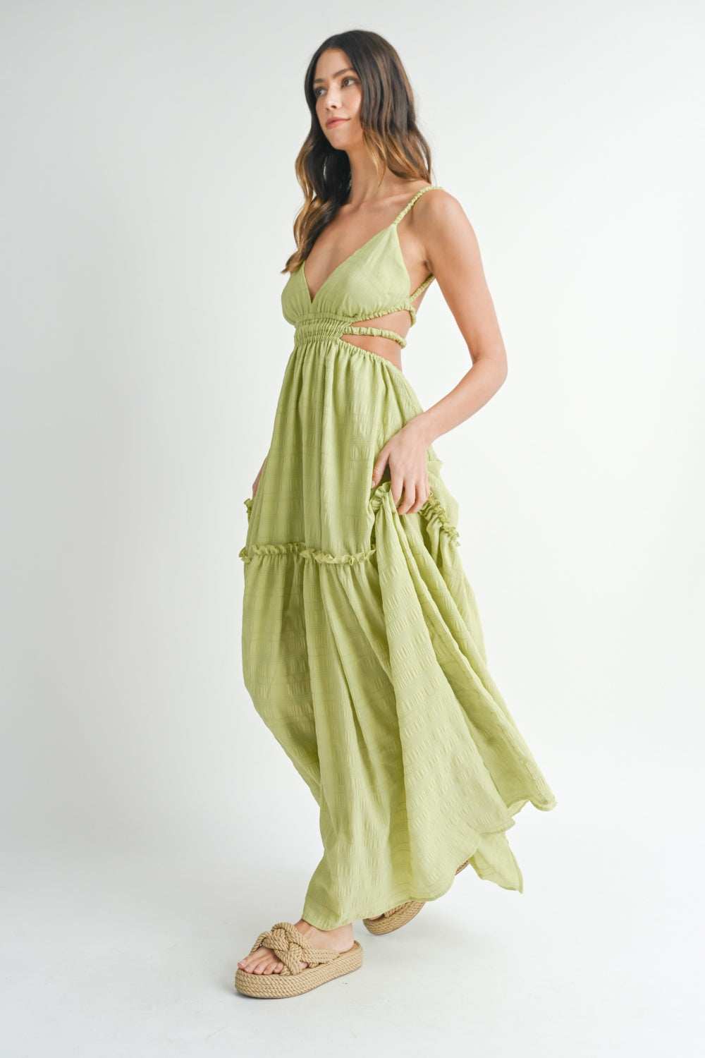 Cutout Waist Backless Maxi Dress - HOORR